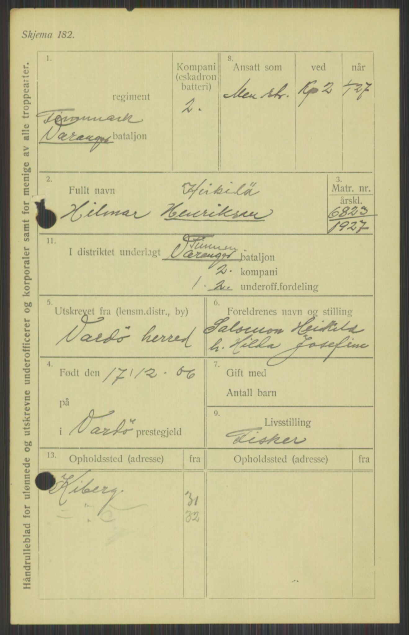 Forsvaret, Varanger bataljon, AV/RA-RAFA-2258/1/D/L0440: Rulleblad for fødte 1892-1912, 1892-1912, s. 833