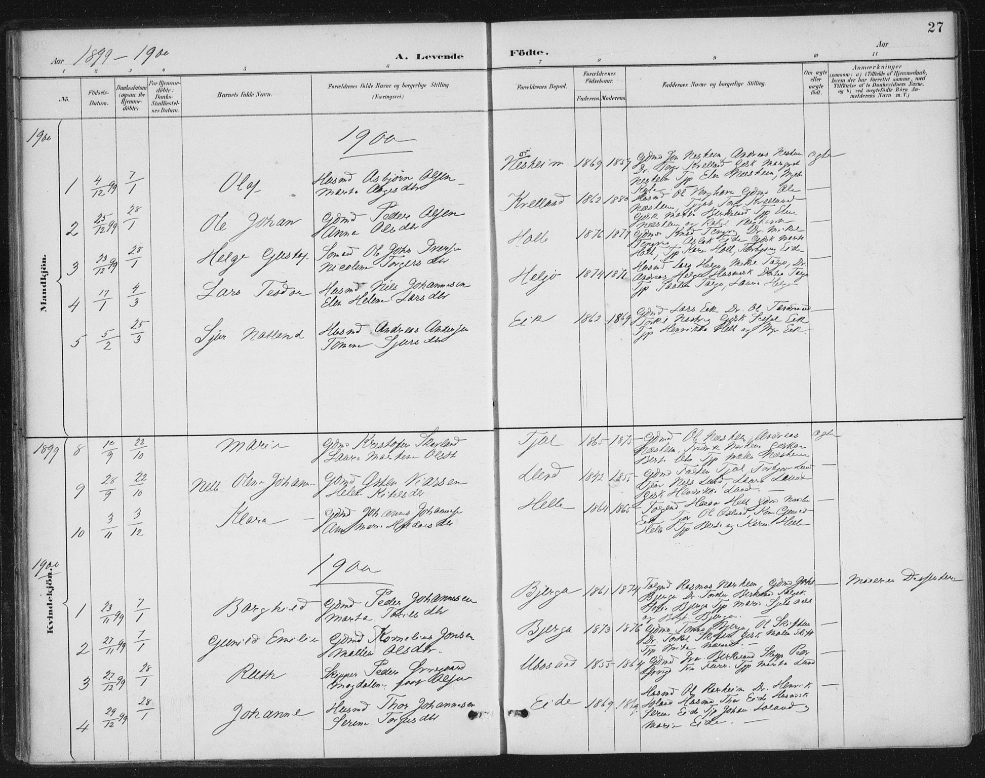 Nedstrand sokneprestkontor, SAST/A-101841/01/IV: Ministerialbok nr. A 13, 1887-1915, s. 27