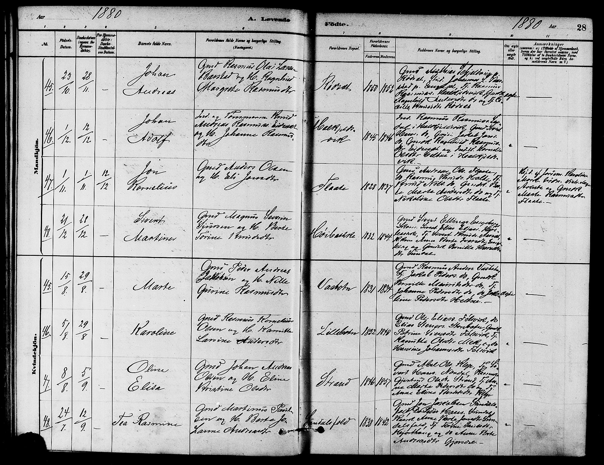 Ministerialprotokoller, klokkerbøker og fødselsregistre - Møre og Romsdal, SAT/A-1454/511/L0141: Ministerialbok nr. 511A08, 1878-1890, s. 28