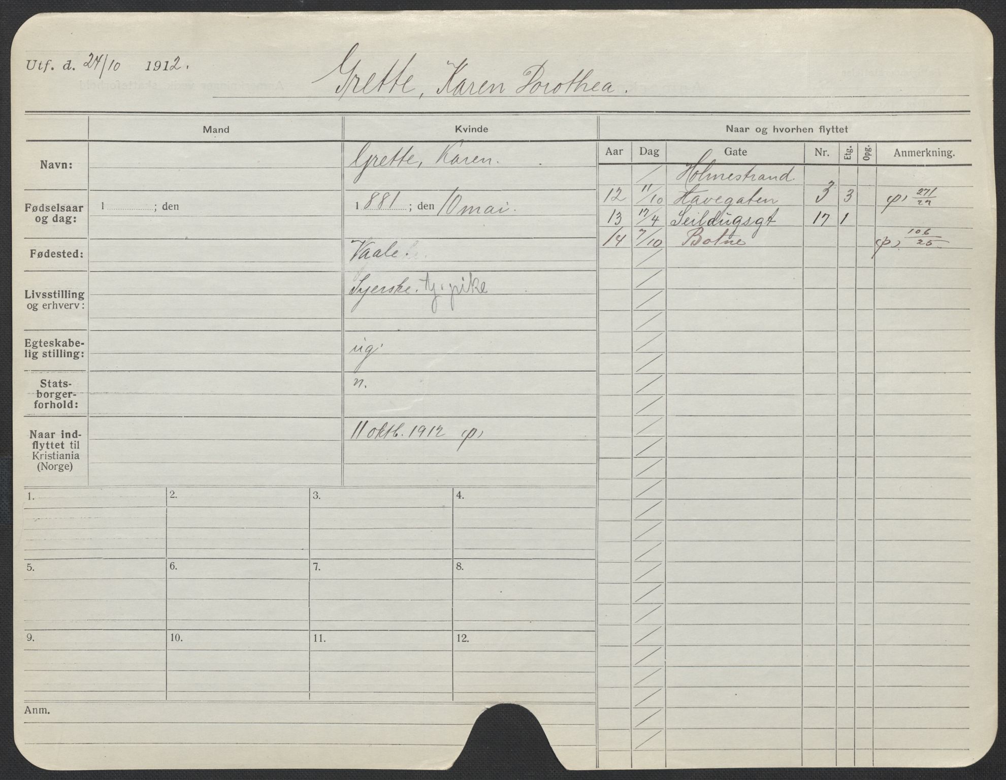 Oslo folkeregister, Registerkort, AV/SAO-A-11715/F/Fa/Fac/L0015: Kvinner, 1906-1914, s. 74a