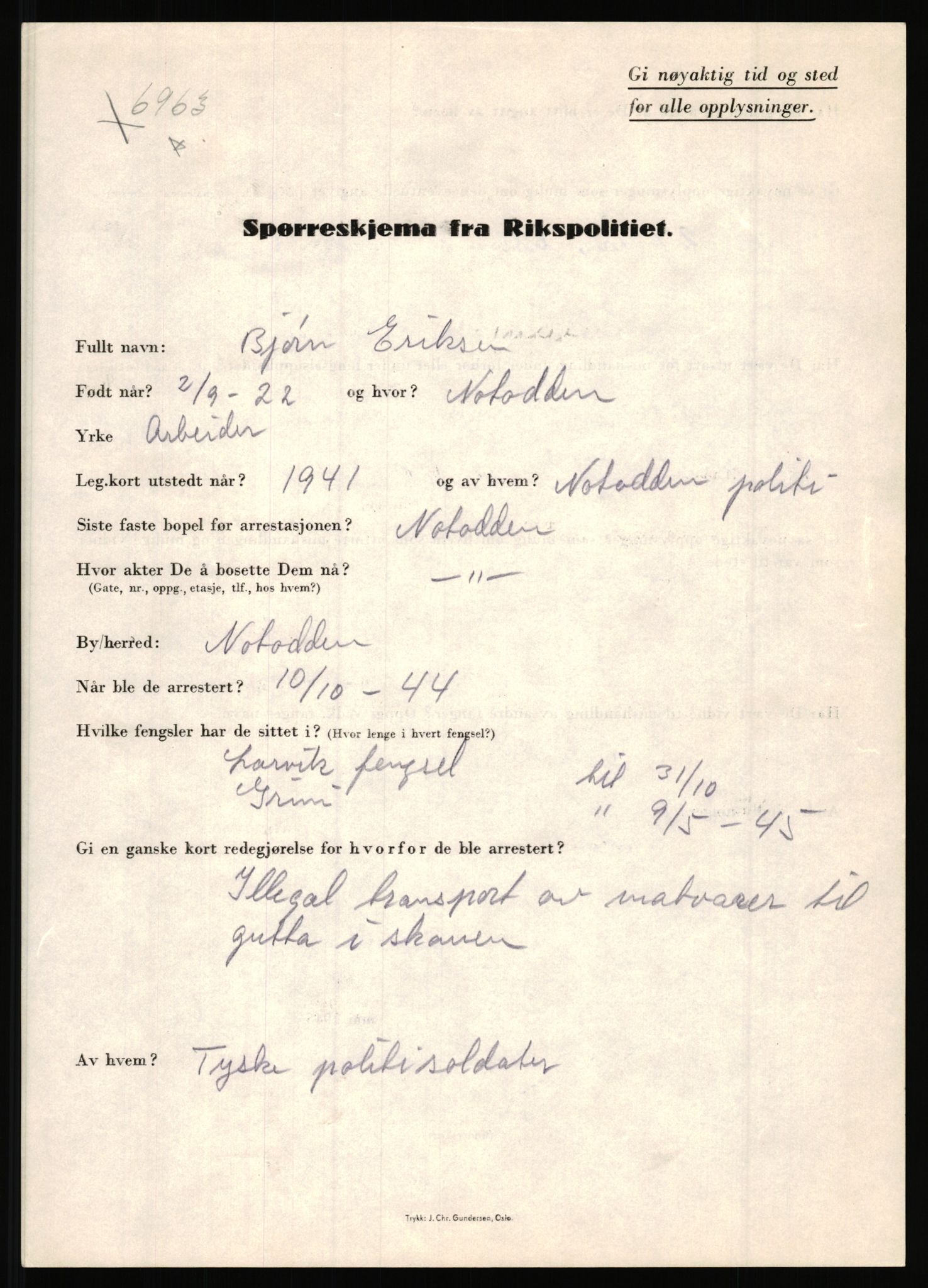 Rikspolitisjefen, AV/RA-S-1560/L/L0004: Eriksen, Alf - Geving, Øivind, 1940-1945, s. 23