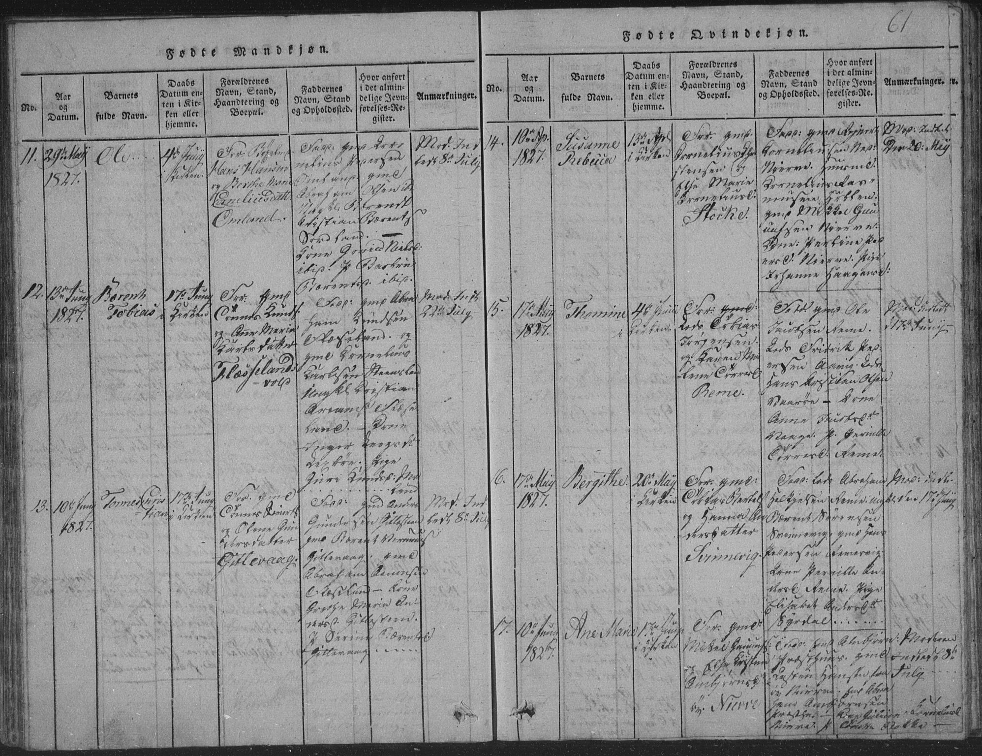 Sør-Audnedal sokneprestkontor, AV/SAK-1111-0039/F/Fb/Fba/L0001: Klokkerbok nr. B 1, 1815-1850, s. 61