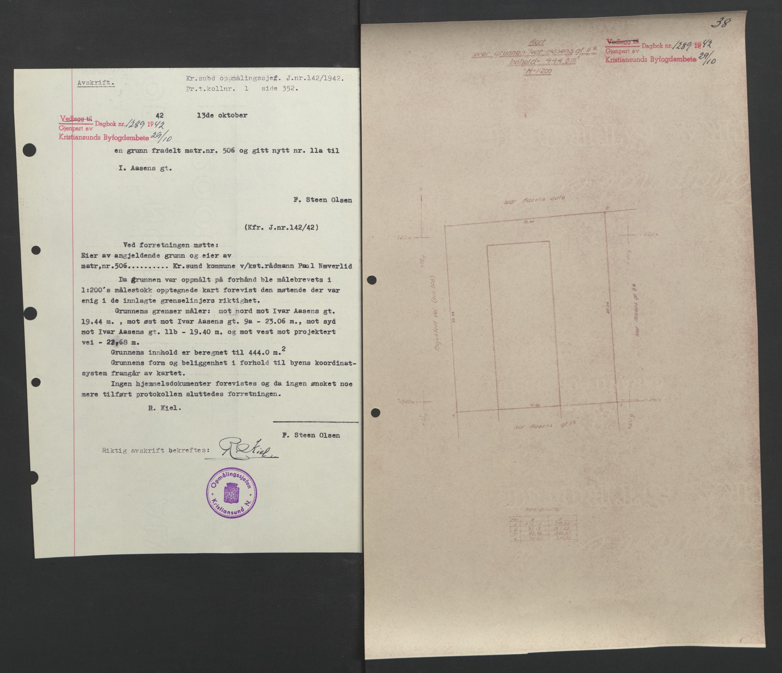 Kristiansund byfogd, AV/SAT-A-4587/A/27: Pantebok nr. 37, 1942-1945, Dagboknr: 1289/1942