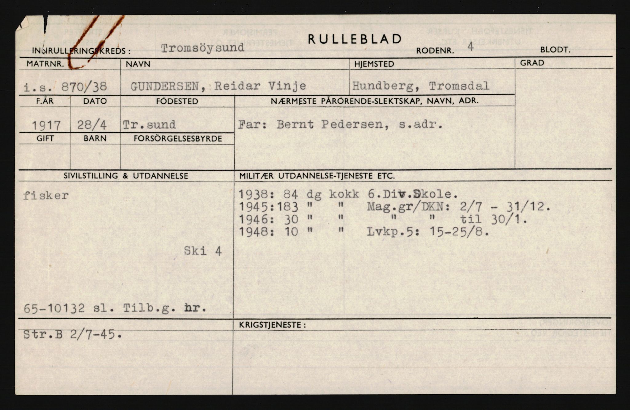 Forsvaret, Troms infanteriregiment nr. 16, AV/RA-RAFA-3146/P/Pa/L0022: Rulleblad for regimentets menige mannskaper, årsklasse 1938, 1938, s. 339