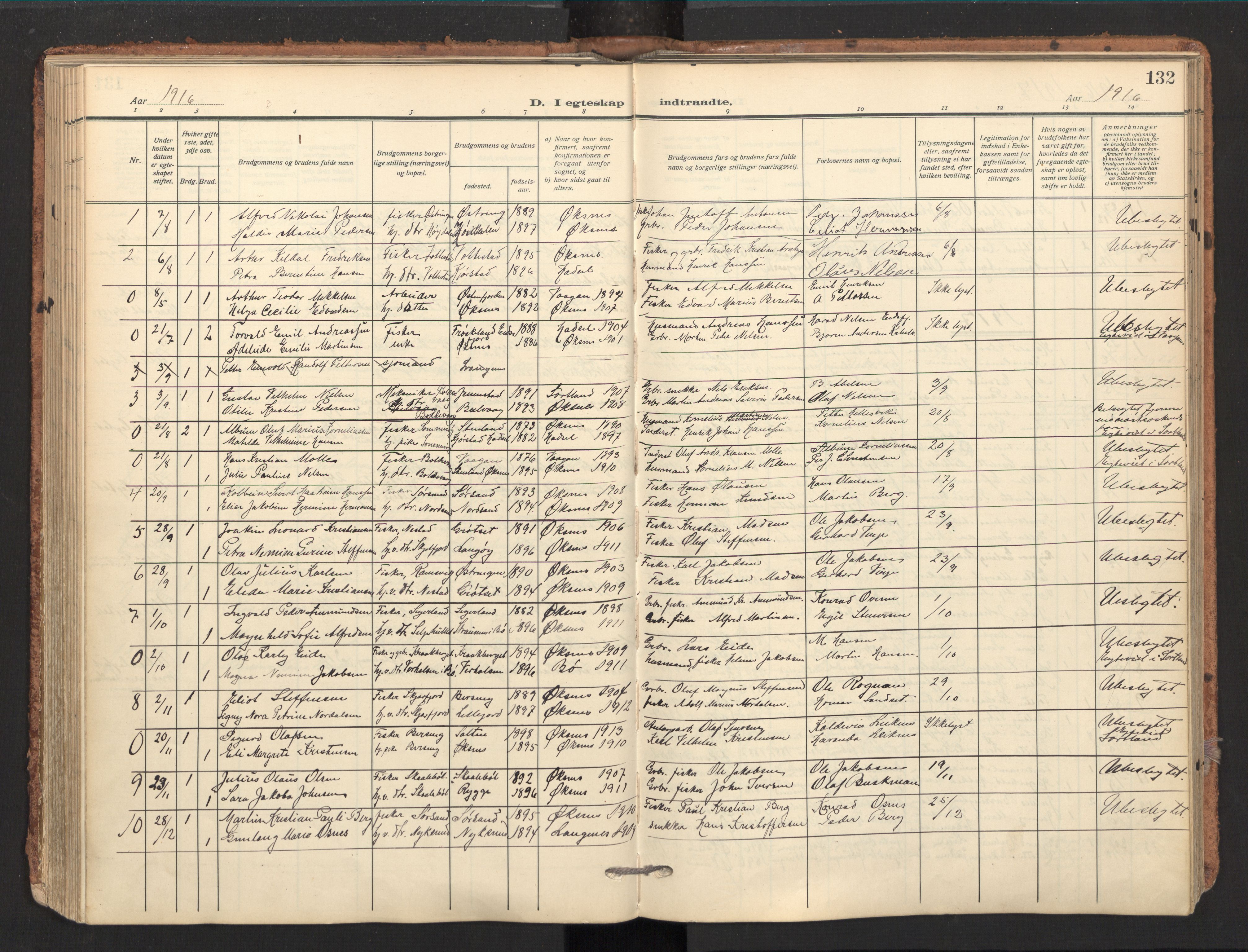 Ministerialprotokoller, klokkerbøker og fødselsregistre - Nordland, AV/SAT-A-1459/893/L1343: Ministerialbok nr. 893A15, 1914-1928, s. 132