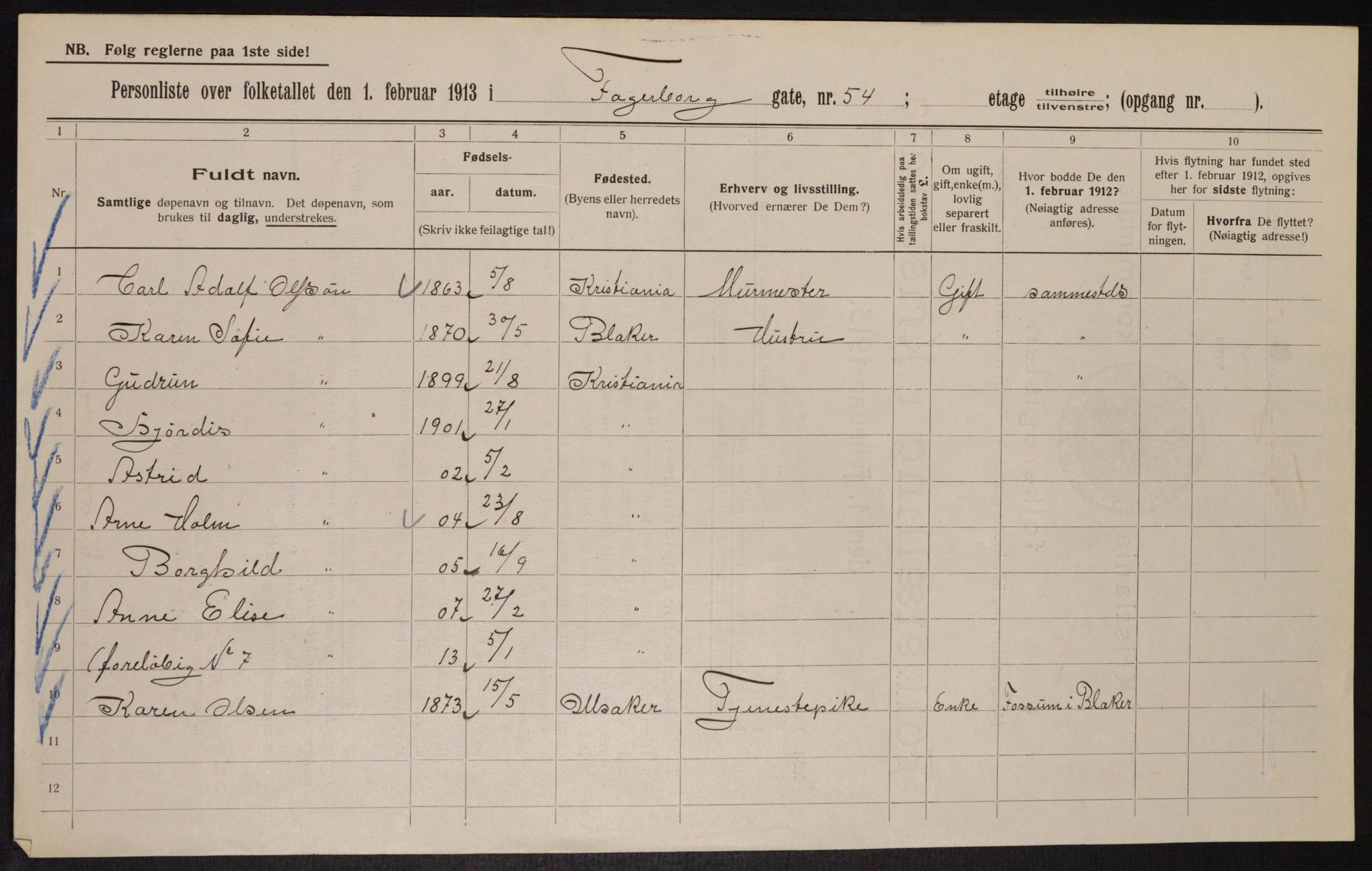 OBA, Kommunal folketelling 1.2.1913 for Kristiania, 1913, s. 23193