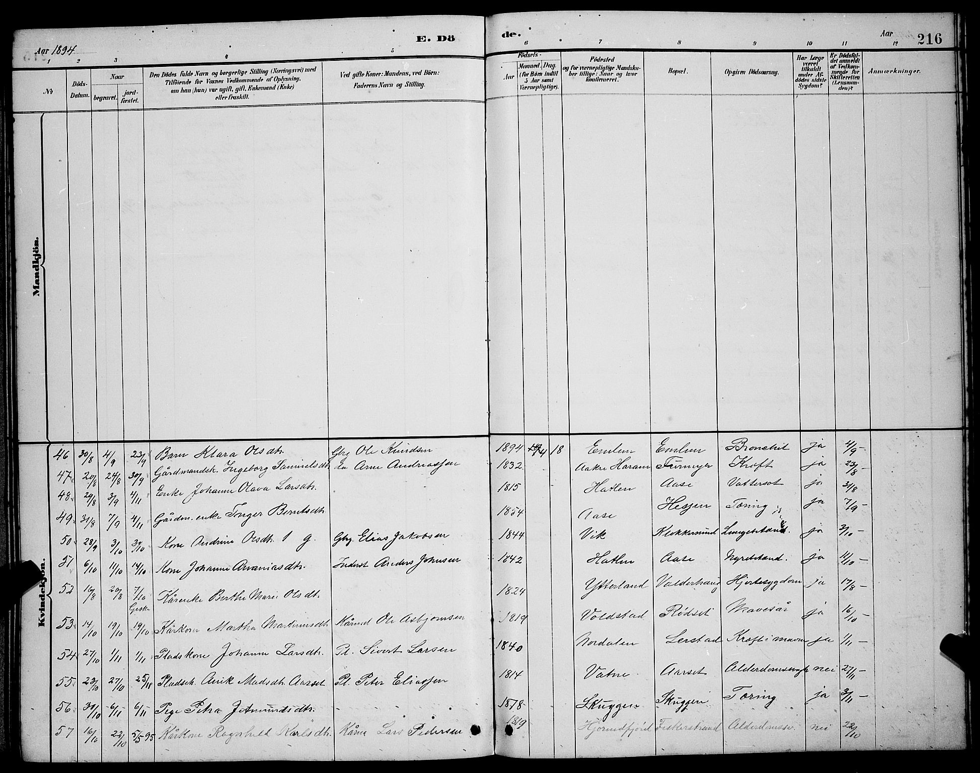 Ministerialprotokoller, klokkerbøker og fødselsregistre - Møre og Romsdal, SAT/A-1454/528/L0430: Klokkerbok nr. 528C11, 1884-1899, s. 216