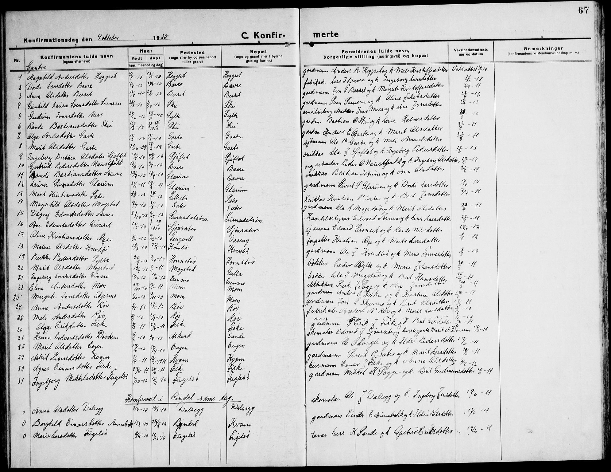 Ministerialprotokoller, klokkerbøker og fødselsregistre - Møre og Romsdal, AV/SAT-A-1454/596/L1060: Klokkerbok nr. 596C03, 1923-1944, s. 67