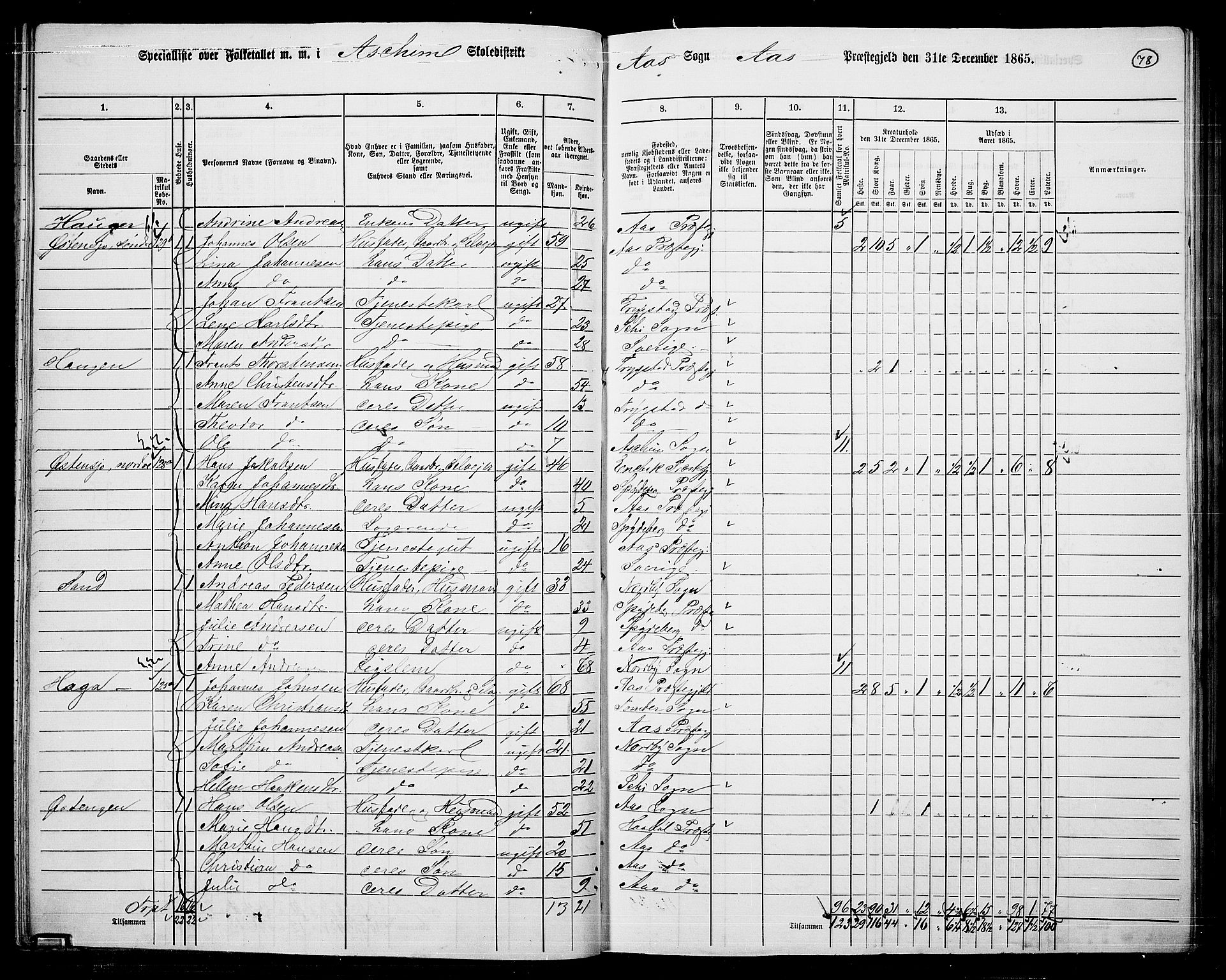 RA, Folketelling 1865 for 0214P Ås prestegjeld, 1865, s. 68