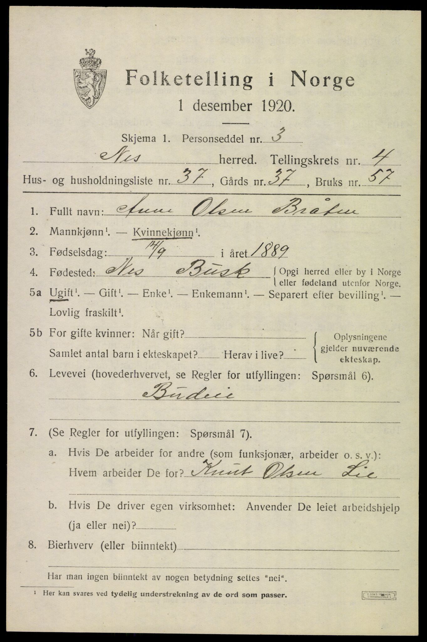 SAKO, Folketelling 1920 for 0616 Nes herred, 1920, s. 2430