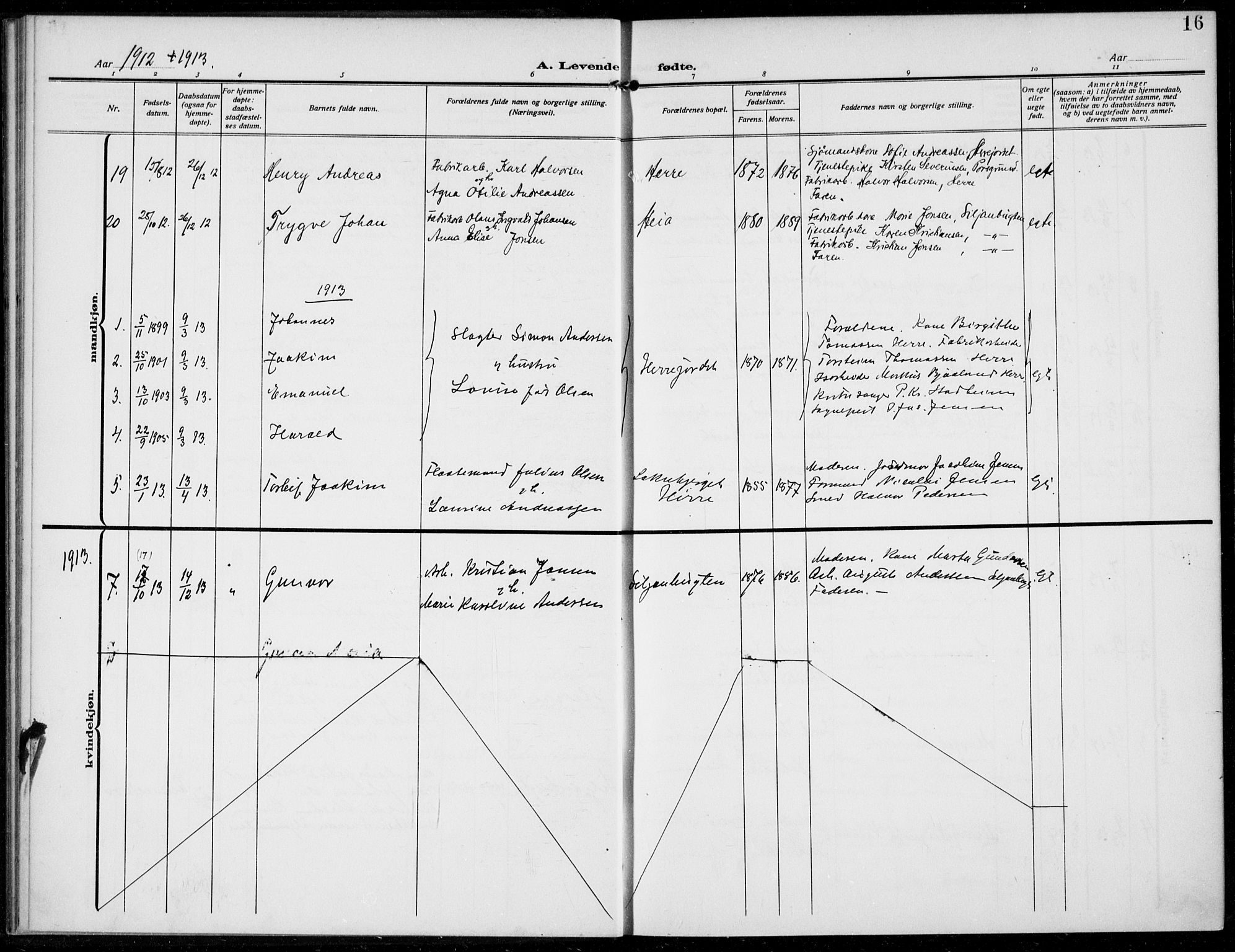 Bamble kirkebøker, AV/SAKO-A-253/F/Fc/L0001: Ministerialbok nr. III 1, 1909-1916, s. 16