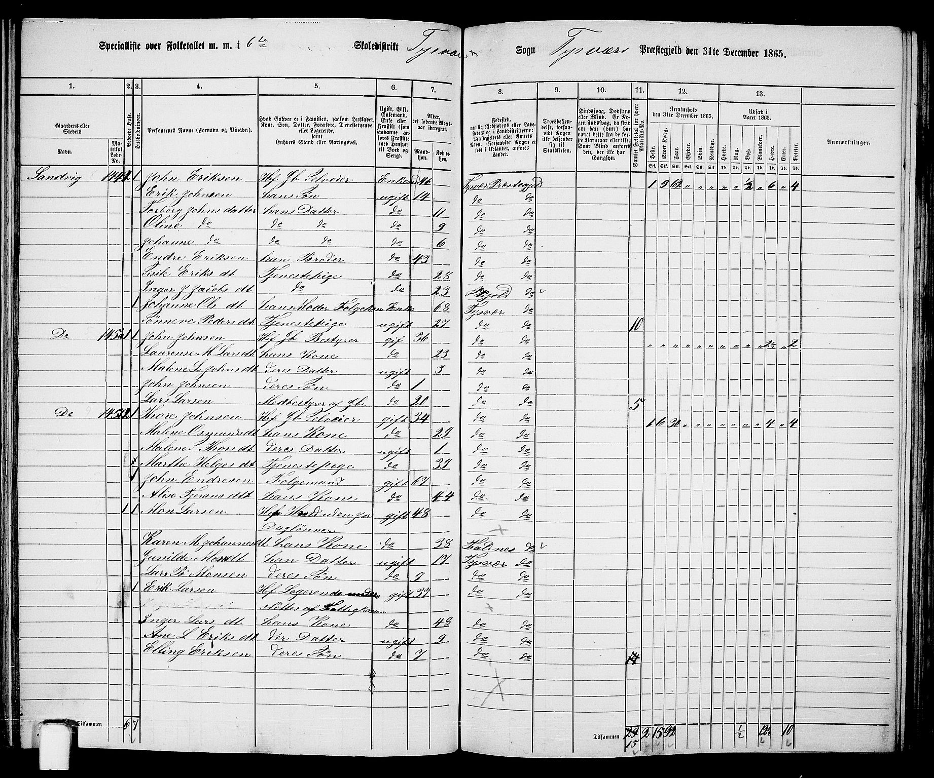 RA, Folketelling 1865 for 1146P Tysvær prestegjeld, 1865, s. 87