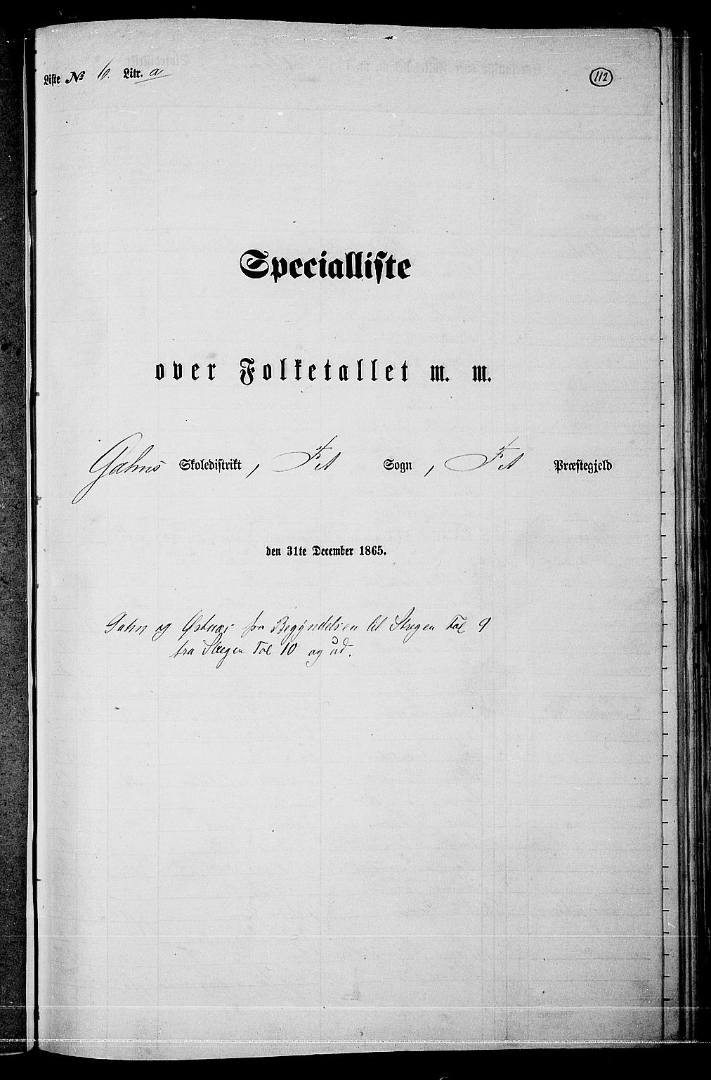 RA, Folketelling 1865 for 0227P Fet prestegjeld, 1865, s. 106