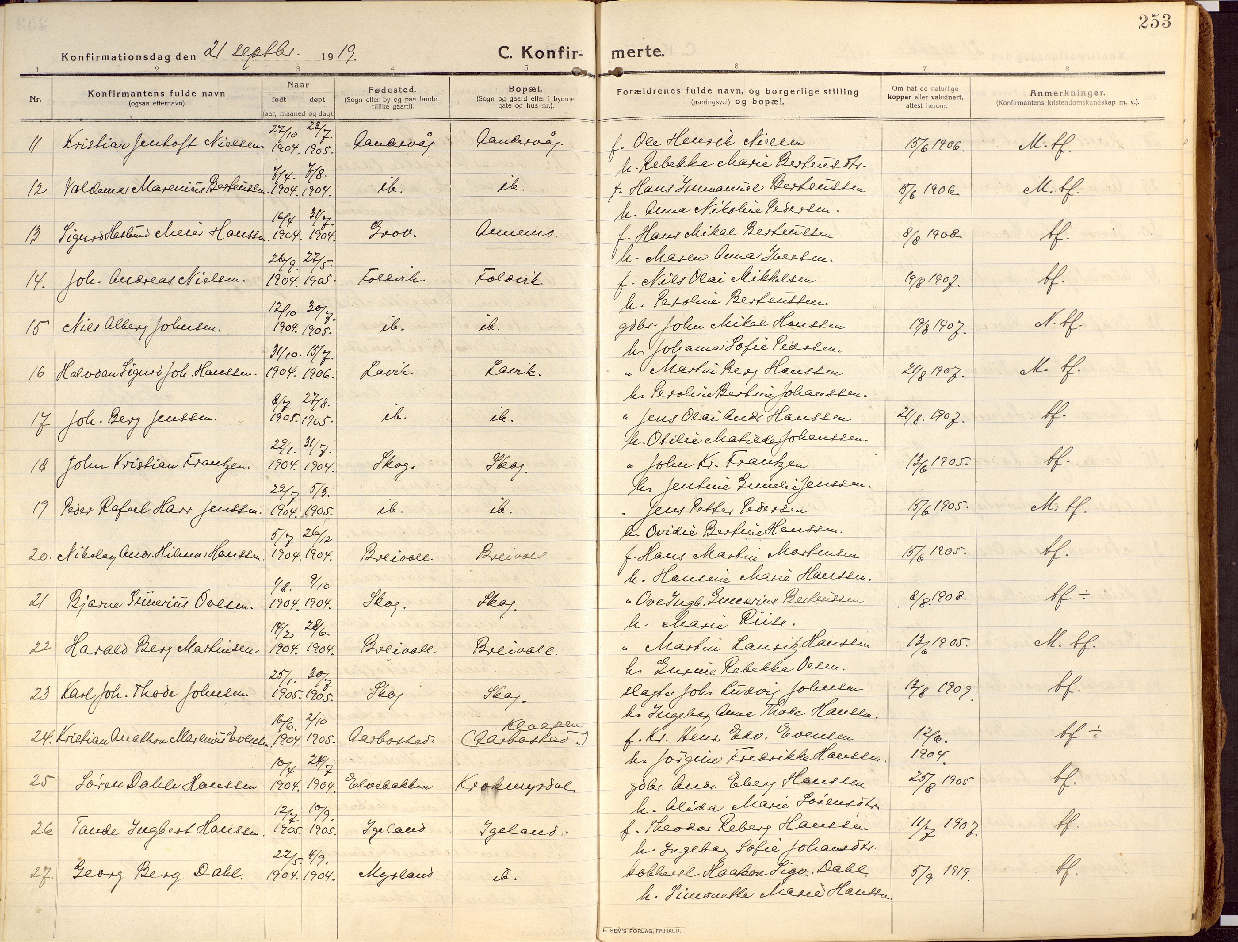 Ibestad sokneprestembete, AV/SATØ-S-0077/H/Ha/Haa/L0018kirke: Ministerialbok nr. 18, 1915-1929, s. 253