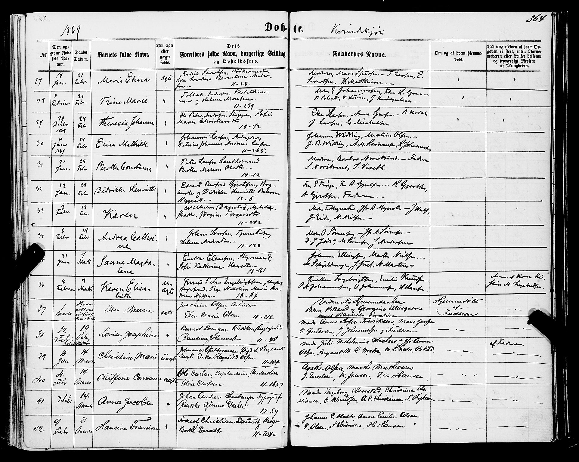 Domkirken sokneprestembete, AV/SAB-A-74801/H/Haa/L0021: Ministerialbok nr. B 4, 1859-1871, s. 364