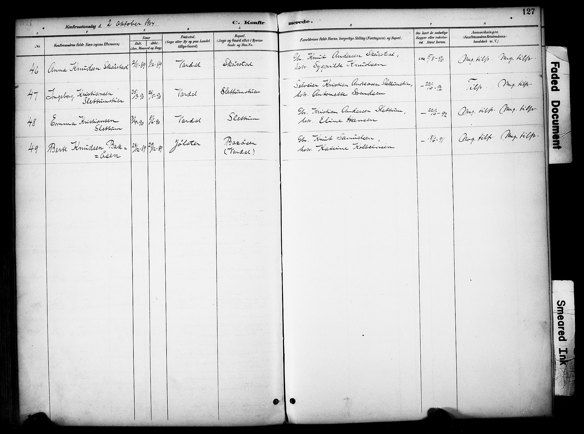 Vardal prestekontor, AV/SAH-PREST-100/H/Ha/Haa/L0012: Ministerialbok nr. 12, 1893-1904, s. 127