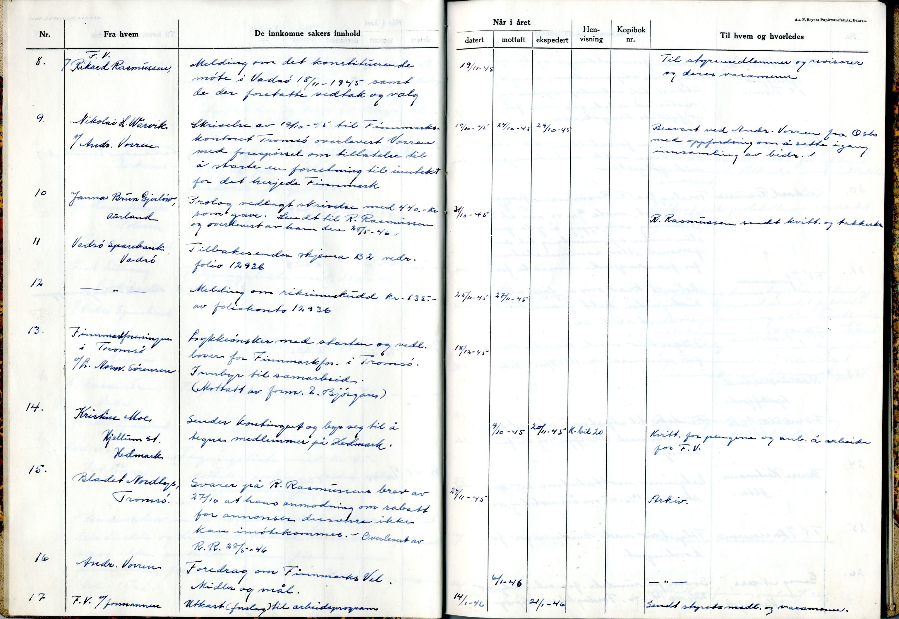 Selskapet Finnmarks Vel, FMFB/A-1015/C/L0003: Brevjournal, 1945-1950