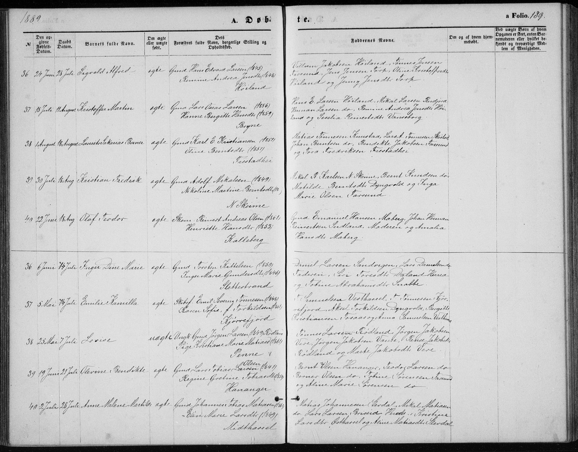 Lista sokneprestkontor, AV/SAK-1111-0027/F/Fb/L0004: Klokkerbok nr. B 4, 1877-1891, s. 189