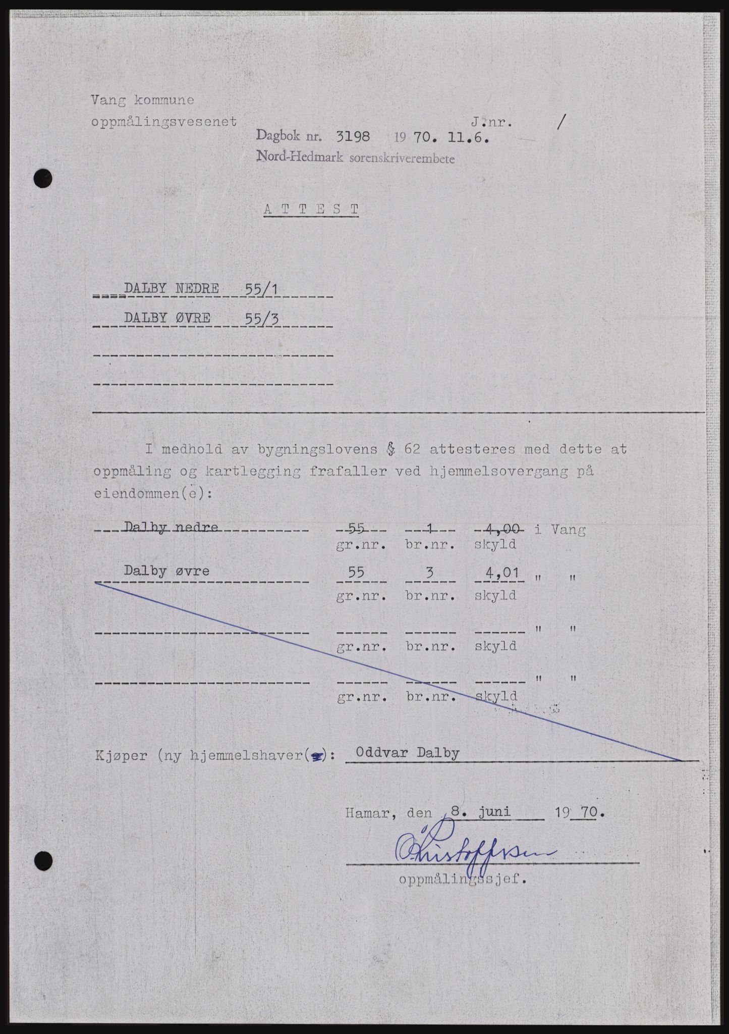 Nord-Hedmark sorenskriveri, AV/SAH-TING-012/H/Hc/L0033: Pantebok nr. 33, 1970-1970, Dagboknr: 3198/1970