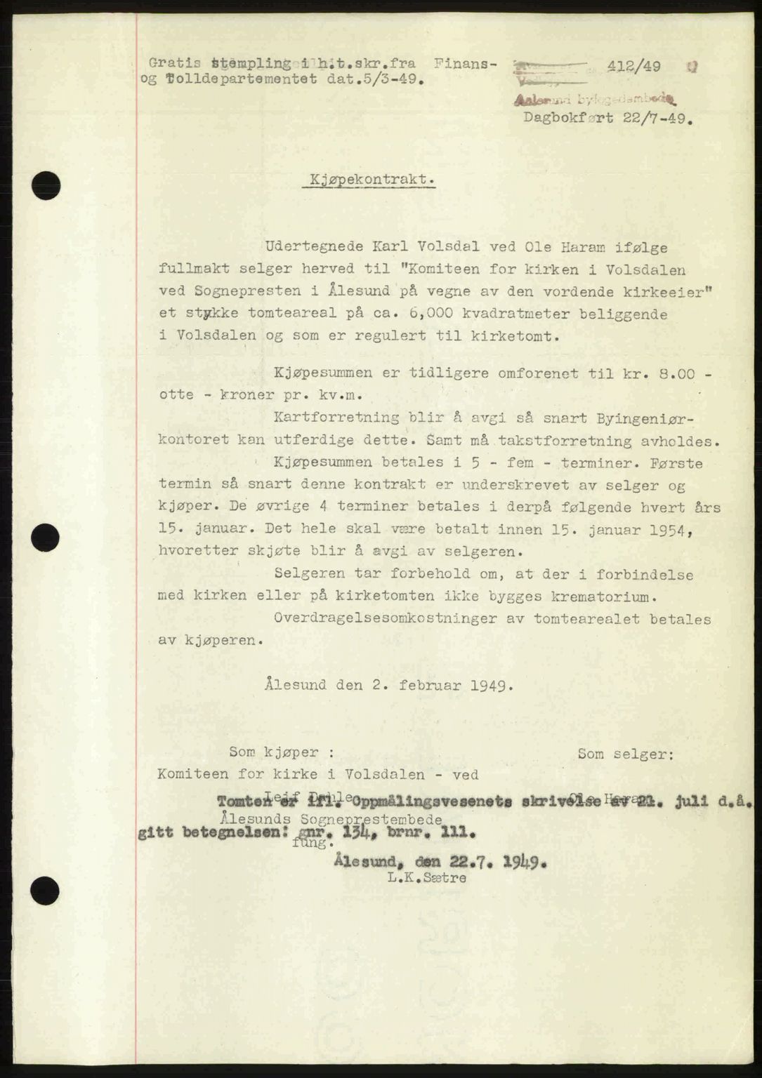 Ålesund byfogd, AV/SAT-A-4384: Pantebok nr. 37A (1), 1947-1949, Dagboknr: 412/1949
