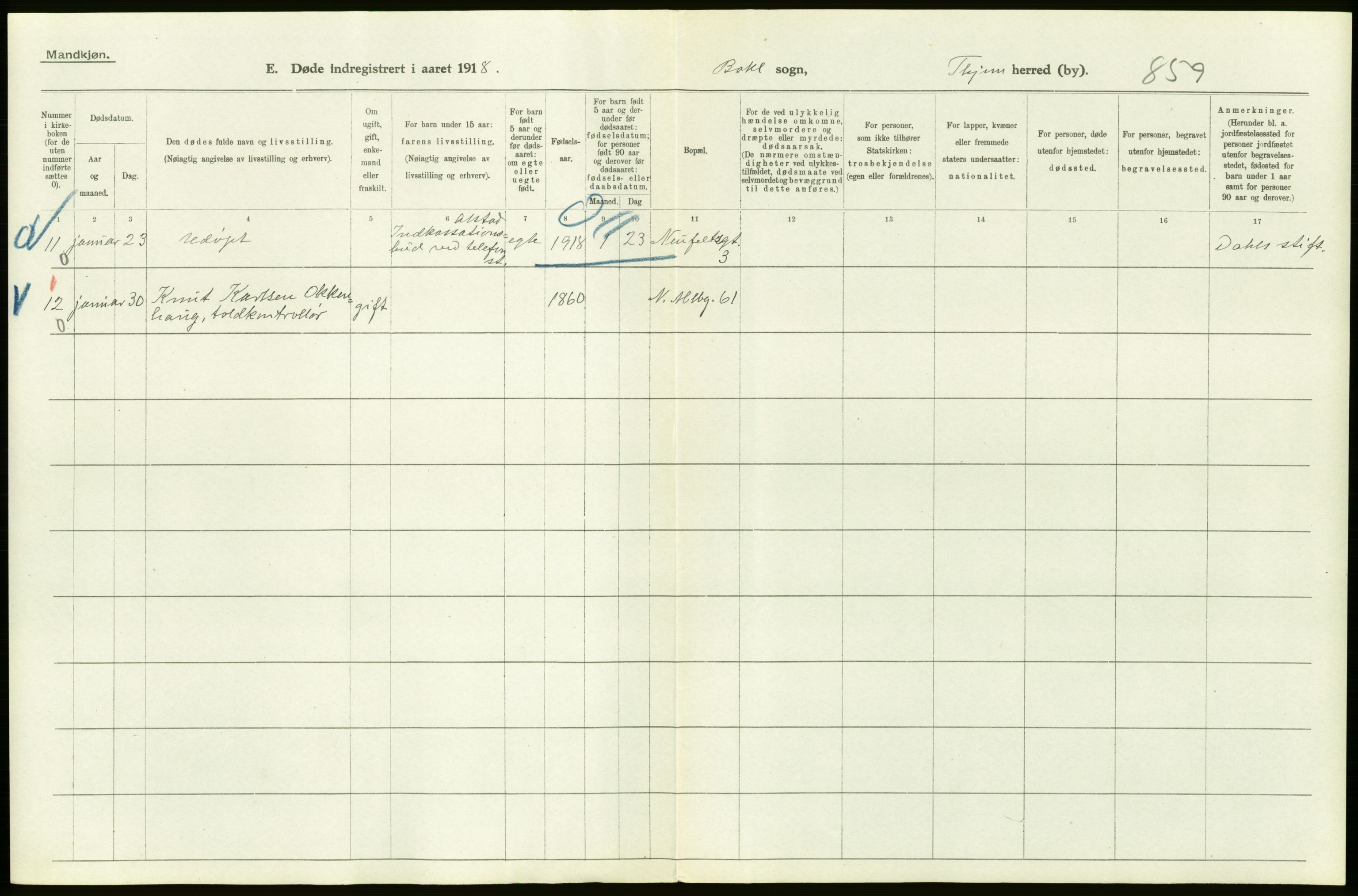 Statistisk sentralbyrå, Sosiodemografiske emner, Befolkning, AV/RA-S-2228/D/Df/Dfb/Dfbh/L0049: Trondheim: Døde, dødfødte., 1918, s. 34