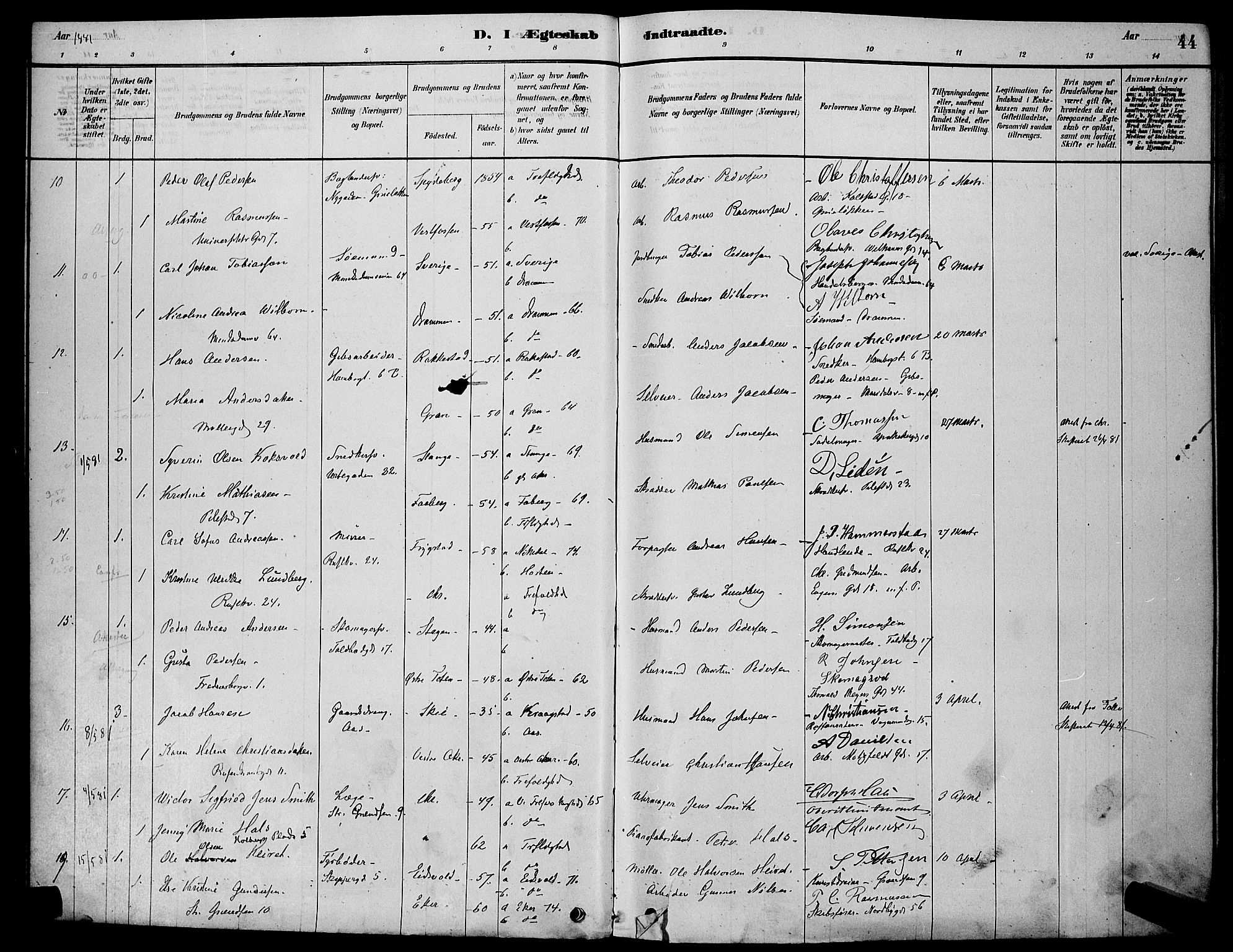 Trefoldighet prestekontor Kirkebøker, AV/SAO-A-10882/H/Ha/L0003: Lysningsprotokoll nr. 3, 1878-1888, s. 44