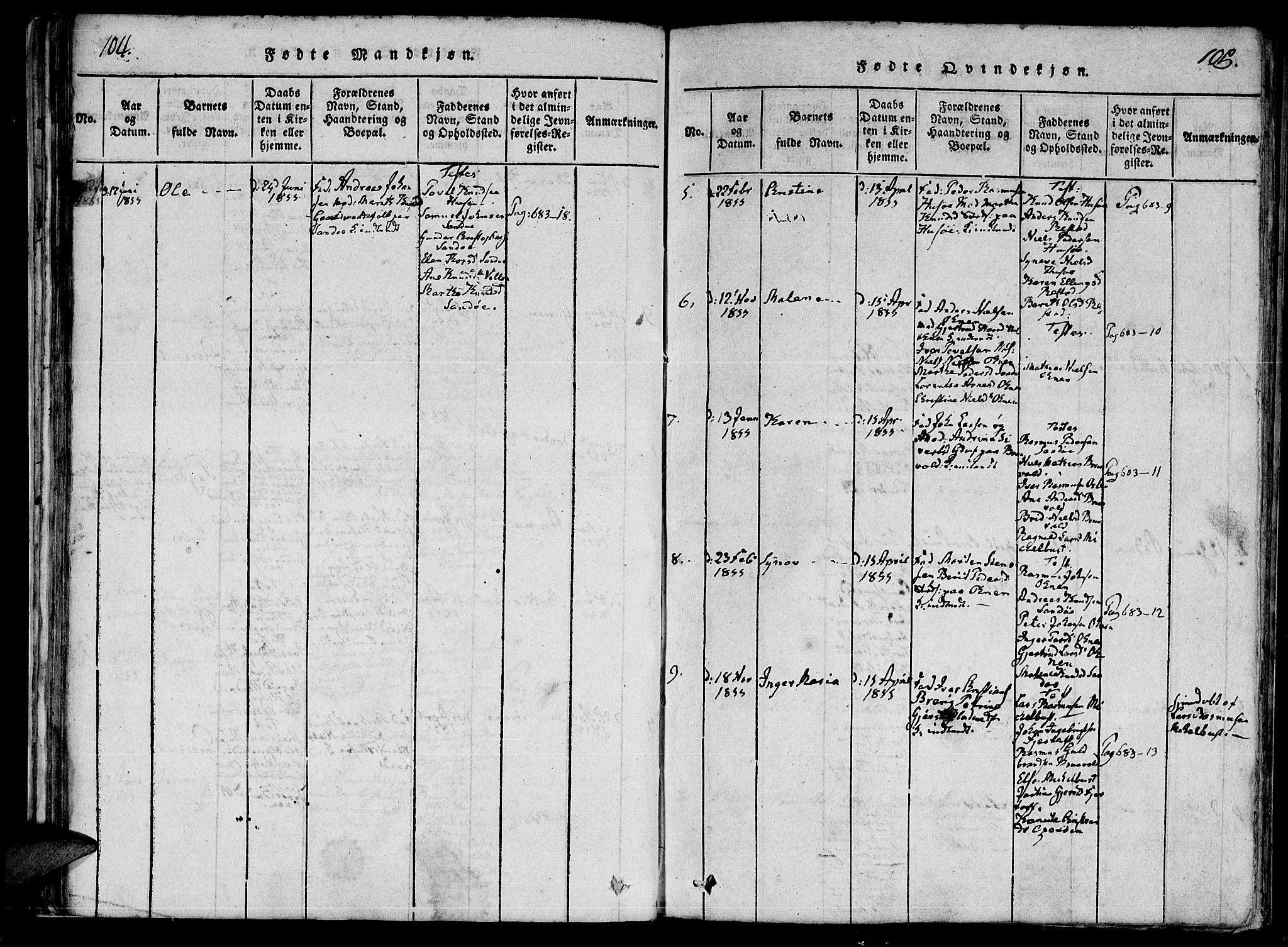 Ministerialprotokoller, klokkerbøker og fødselsregistre - Møre og Romsdal, AV/SAT-A-1454/561/L0727: Ministerialbok nr. 561A01, 1817-1858, s. 104-105