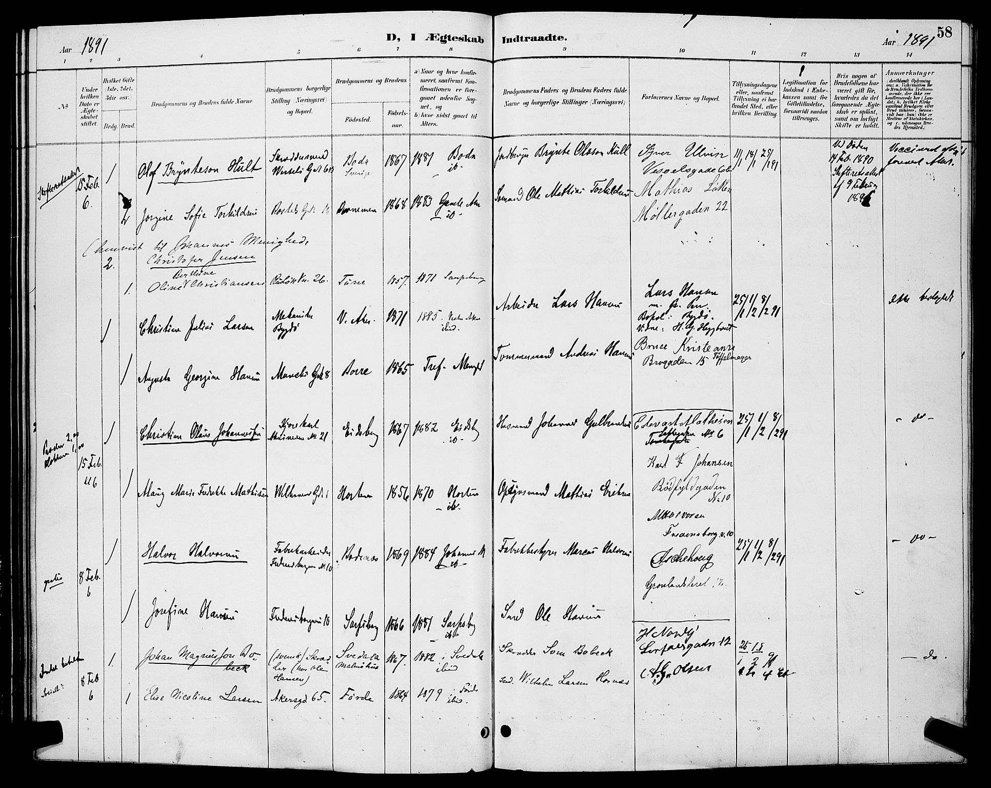 Trefoldighet prestekontor Kirkebøker, AV/SAO-A-10882/H/Ha/L0004: Lysningsprotokoll nr. 4, 1888-1894, s. 58
