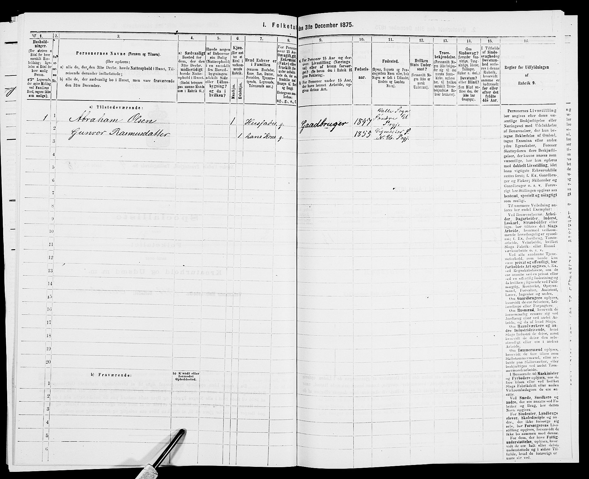 SAK, Folketelling 1875 for 1028P Nord-Audnedal prestegjeld, 1875, s. 440