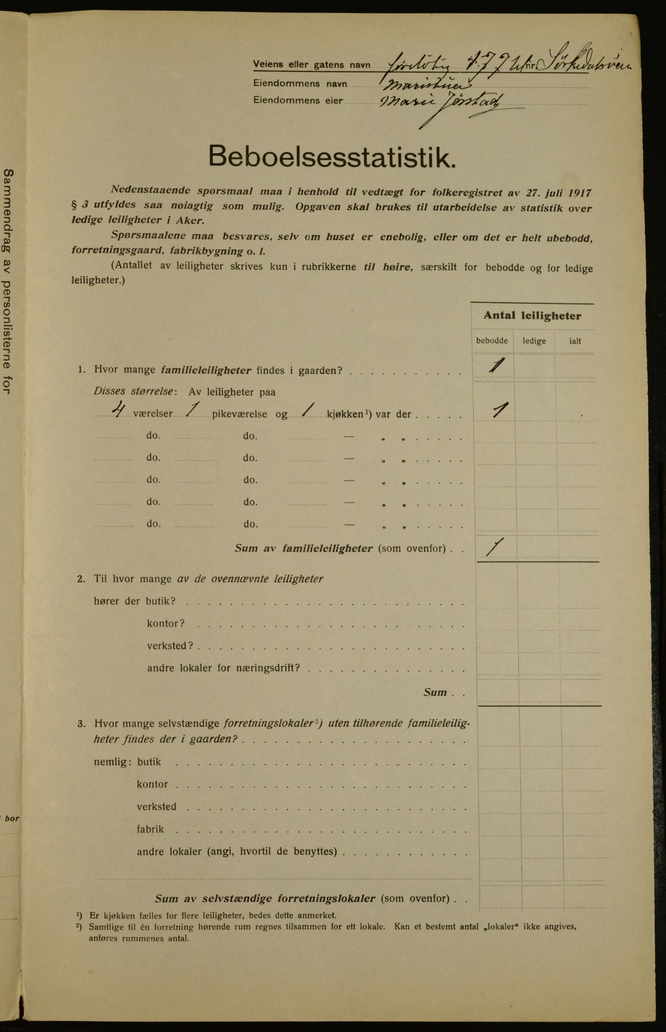 OBA, Kommunal folketelling 1.12.1917 for Aker, 1917, s. 50