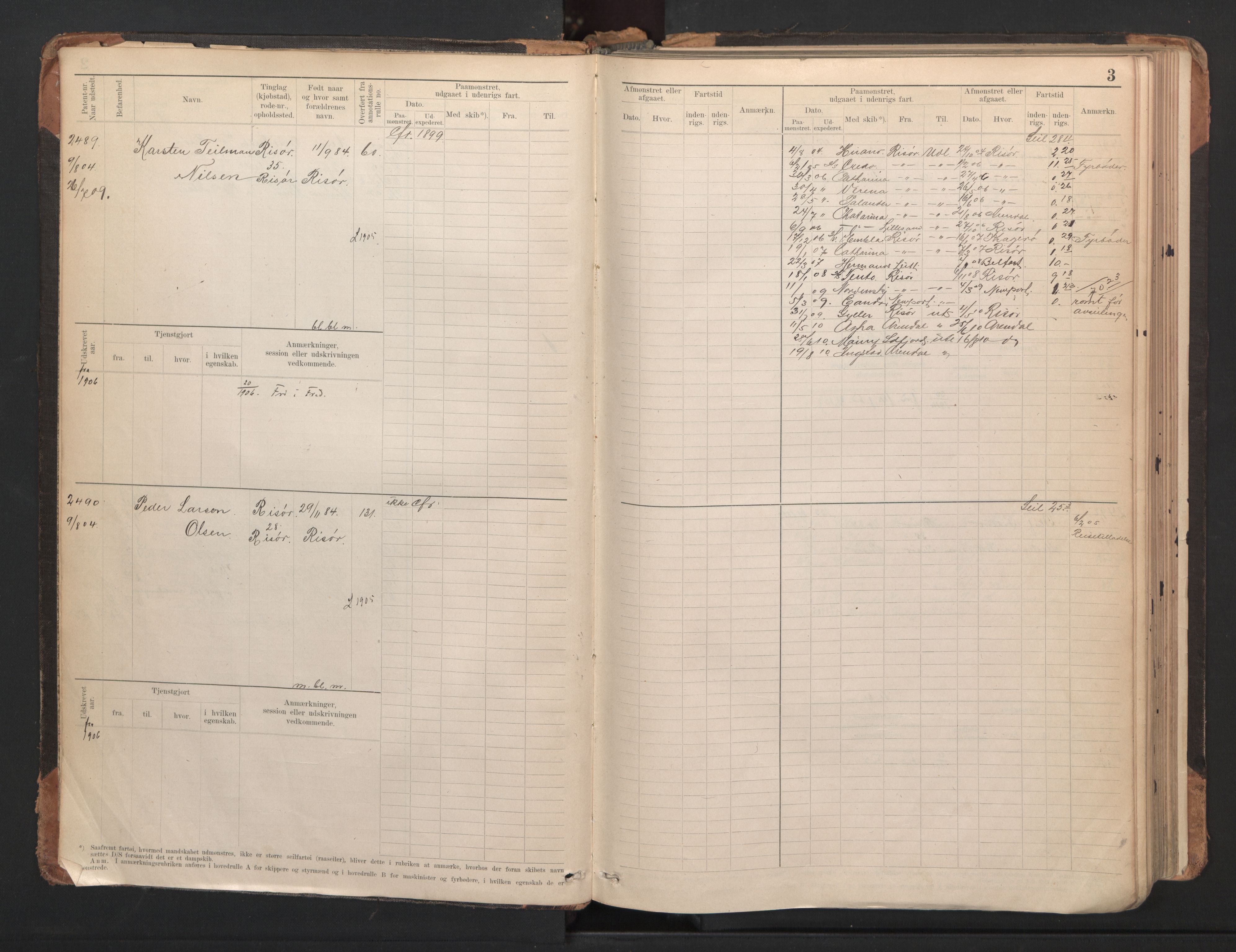 Risør mønstringskrets, SAK/2031-0010/F/Fb/L0005: Hovedrulle A nr 2485-3065, Q-5, 1904-1948, s. 6