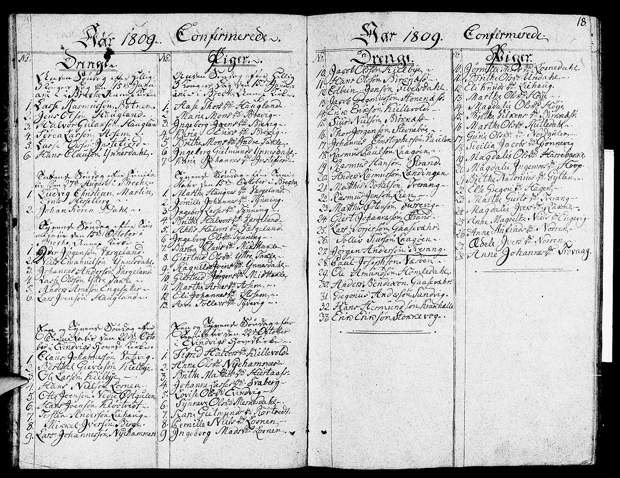 Gulen sokneprestembete, AV/SAB-A-80201/H/Haa/Haaa/L0017: Ministerialbok nr. A 17, 1809-1825, s. 18