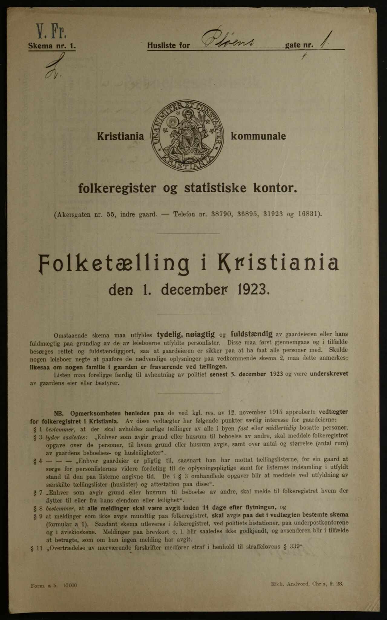 OBA, Kommunal folketelling 1.12.1923 for Kristiania, 1923, s. 89145