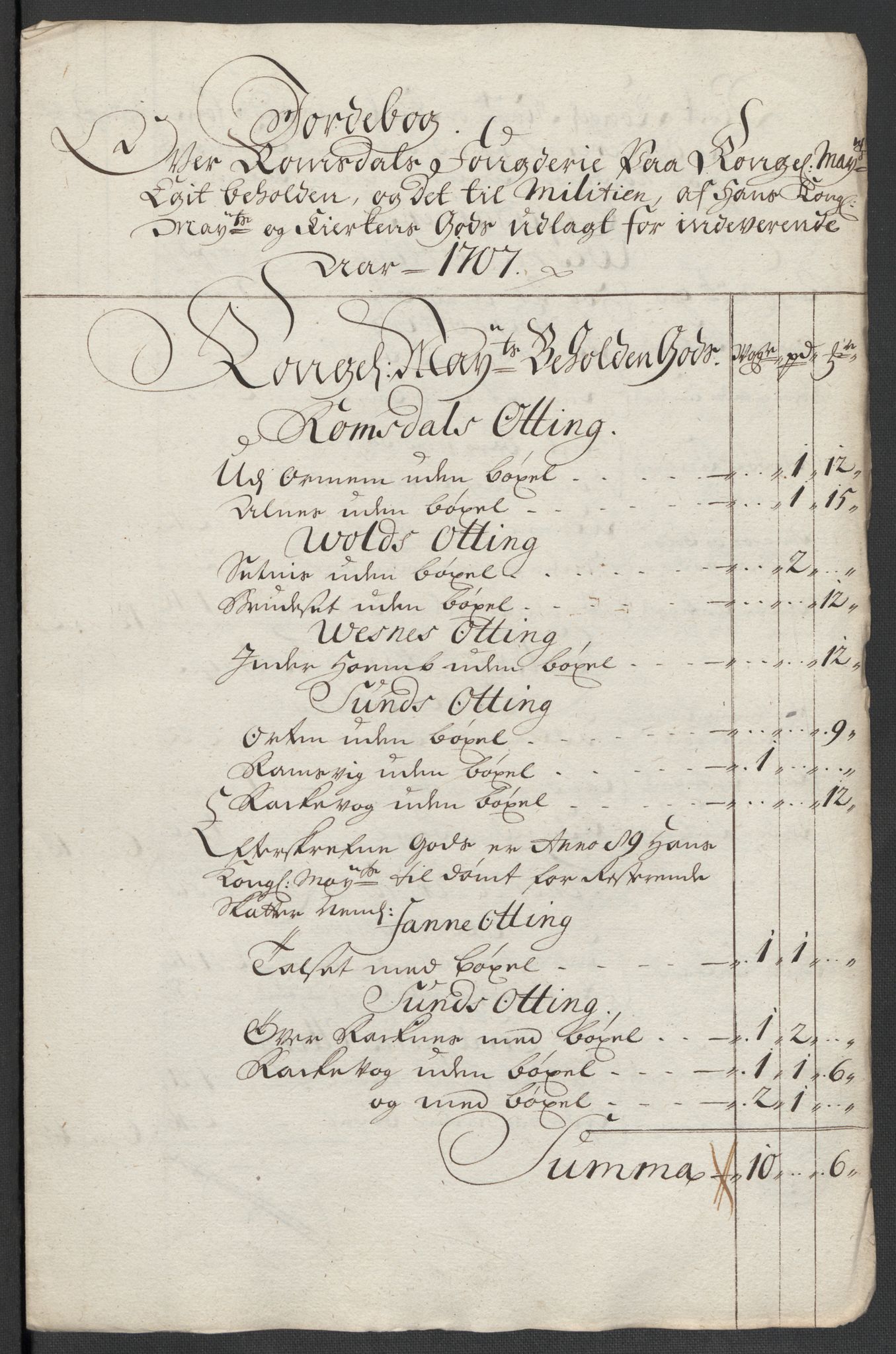 Rentekammeret inntil 1814, Reviderte regnskaper, Fogderegnskap, AV/RA-EA-4092/R55/L3658: Fogderegnskap Romsdal, 1707-1708, s. 97