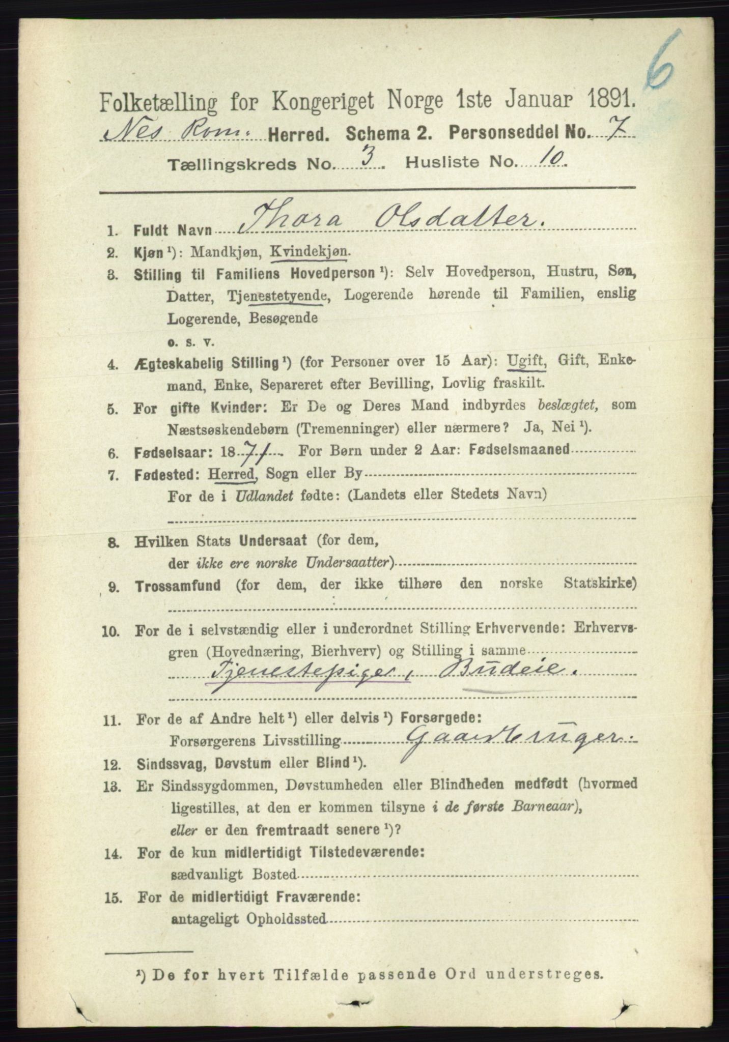 RA, Folketelling 1891 for 0236 Nes herred, 1891, s. 1661