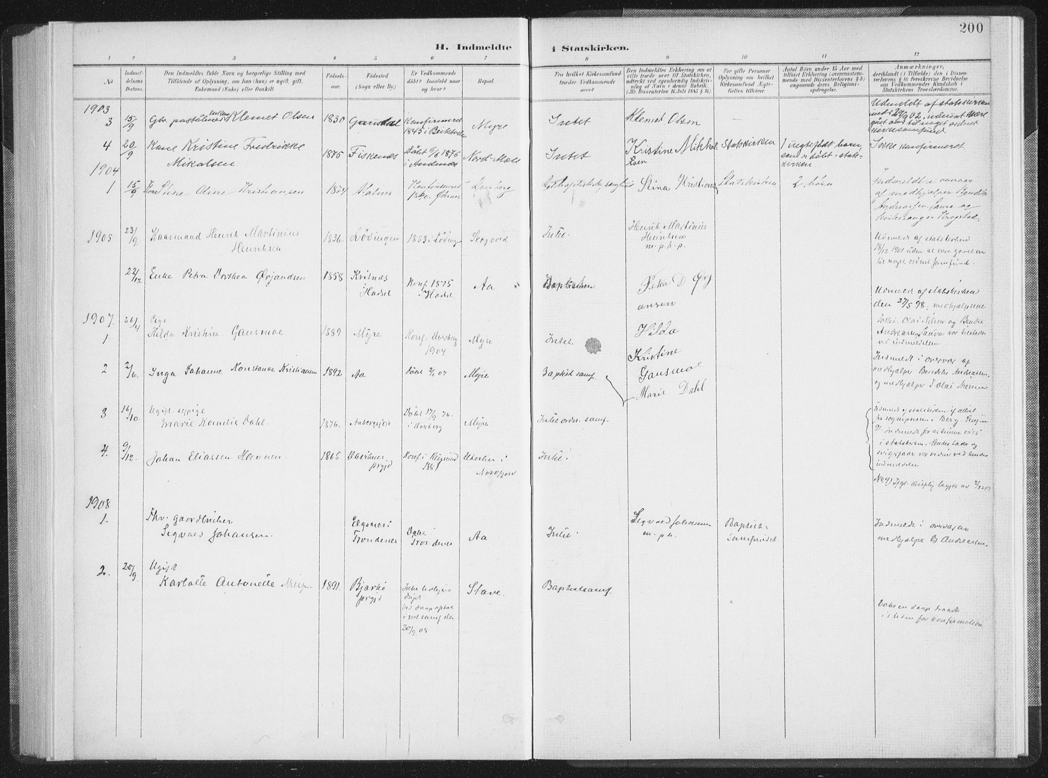 Ministerialprotokoller, klokkerbøker og fødselsregistre - Nordland, SAT/A-1459/897/L1400: Ministerialbok nr. 897A07, 1897-1908, s. 200