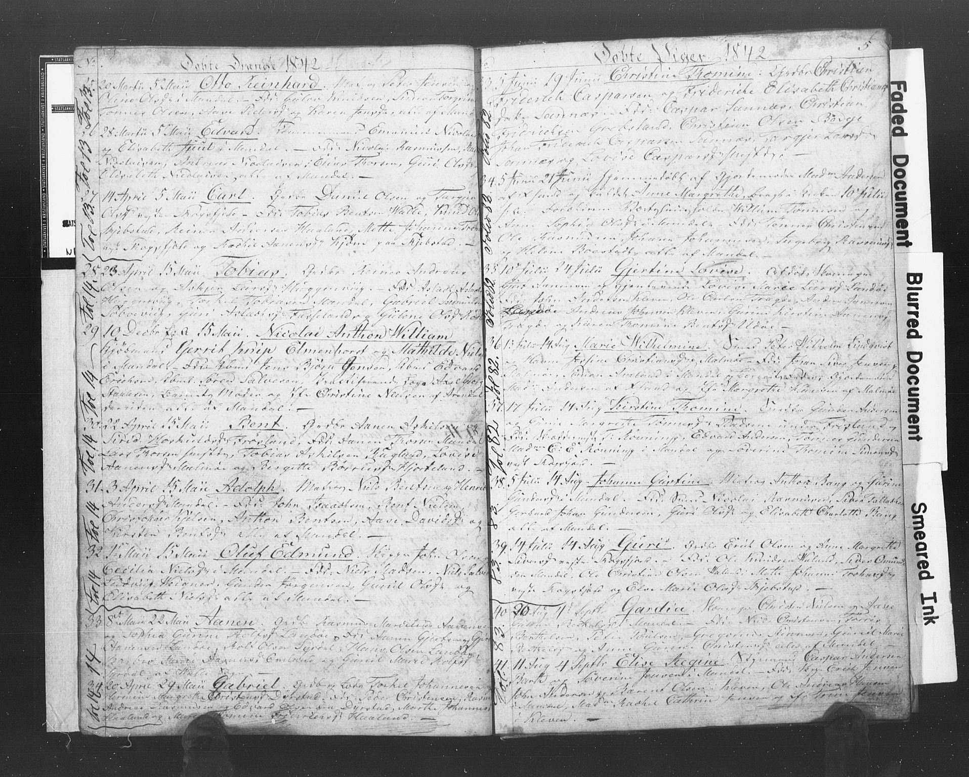 Mandal sokneprestkontor, AV/SAK-1111-0030/F/Fb/Fba/L0005: Klokkerbok nr. B 1E, 1842-1845, s. 5