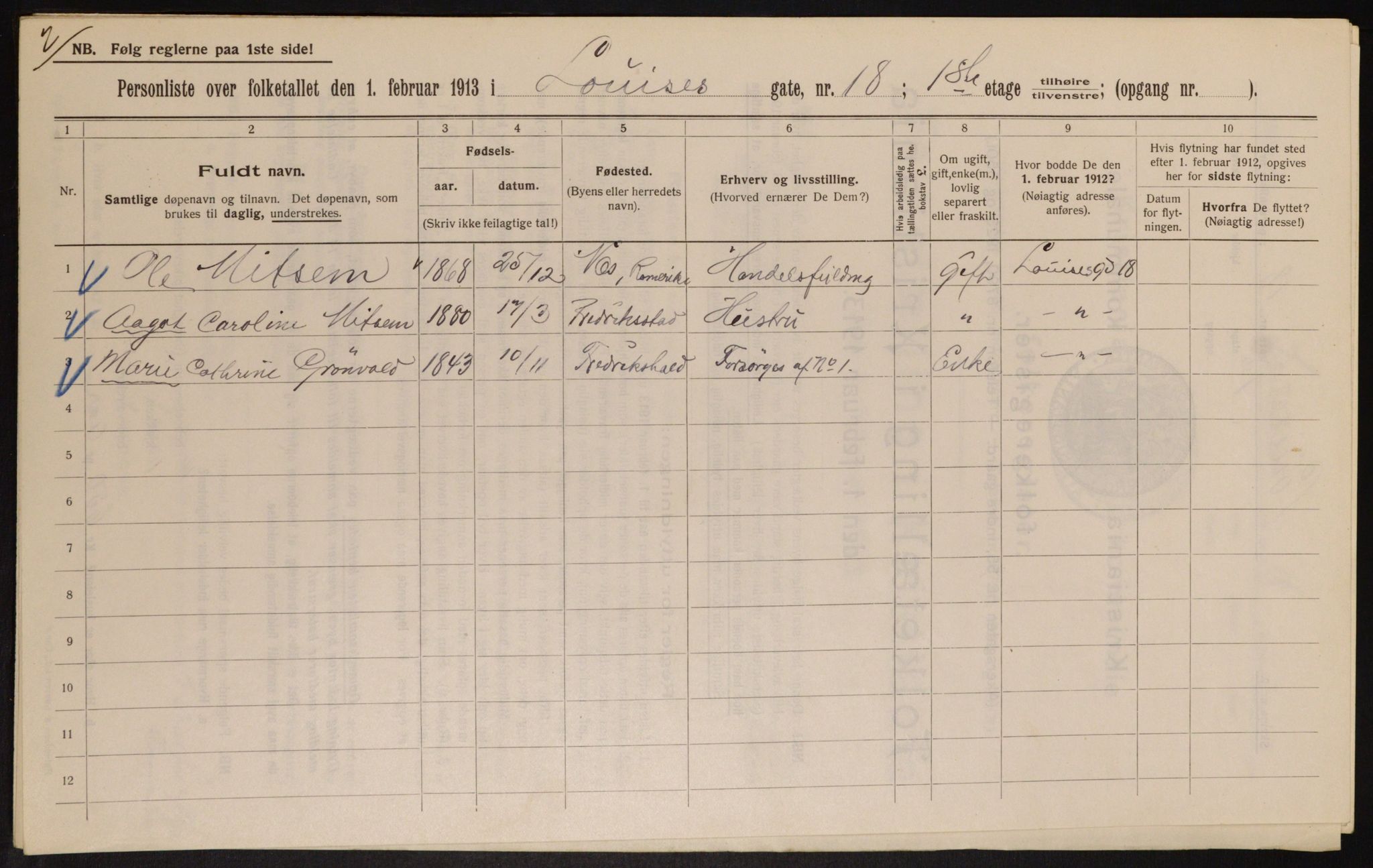 OBA, Kommunal folketelling 1.2.1913 for Kristiania, 1913, s. 58181