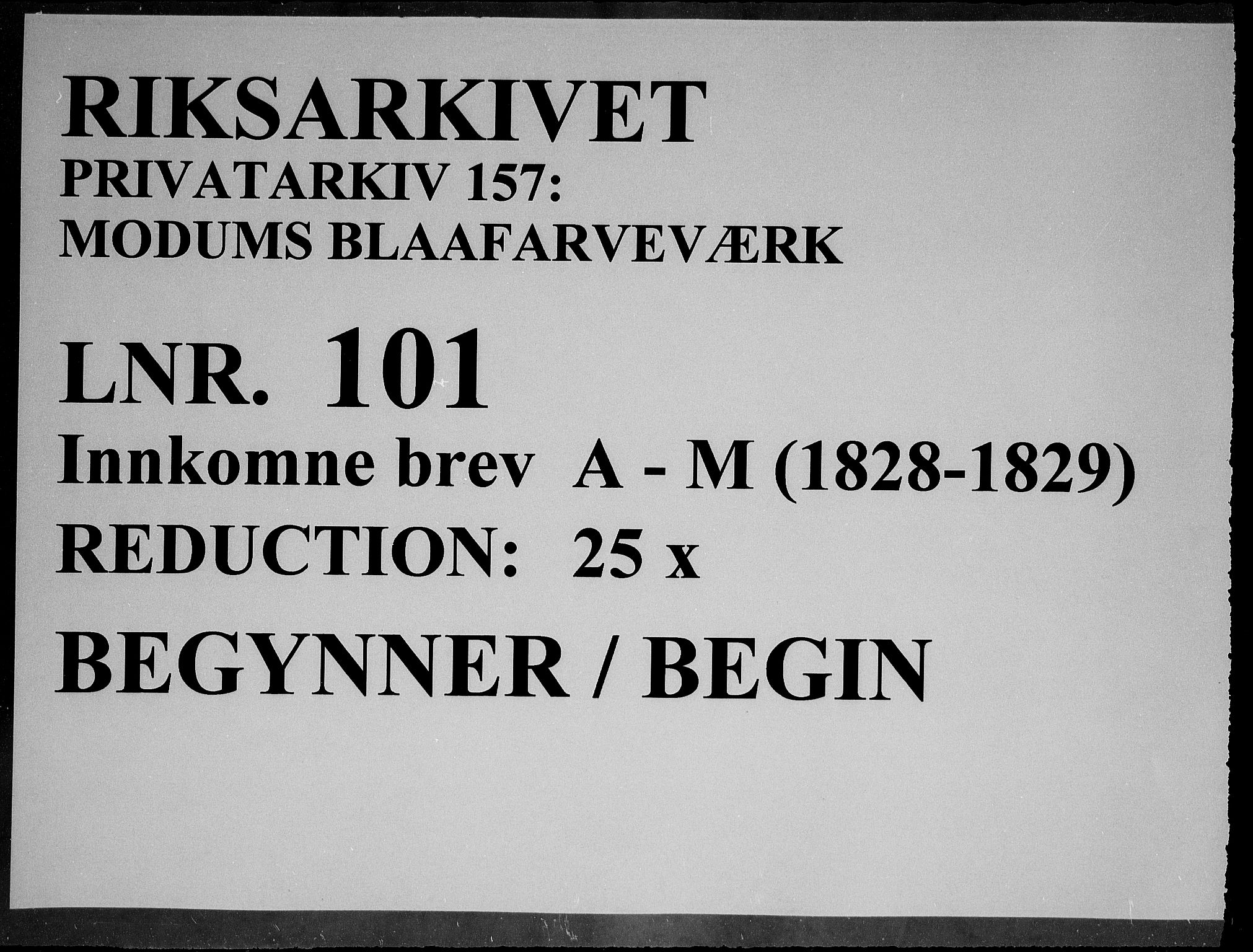 Modums Blaafarveværk, AV/RA-PA-0157/G/Gb/L0101/0001: -- / Innkomne brev A - M, 1828-1829, s. 1