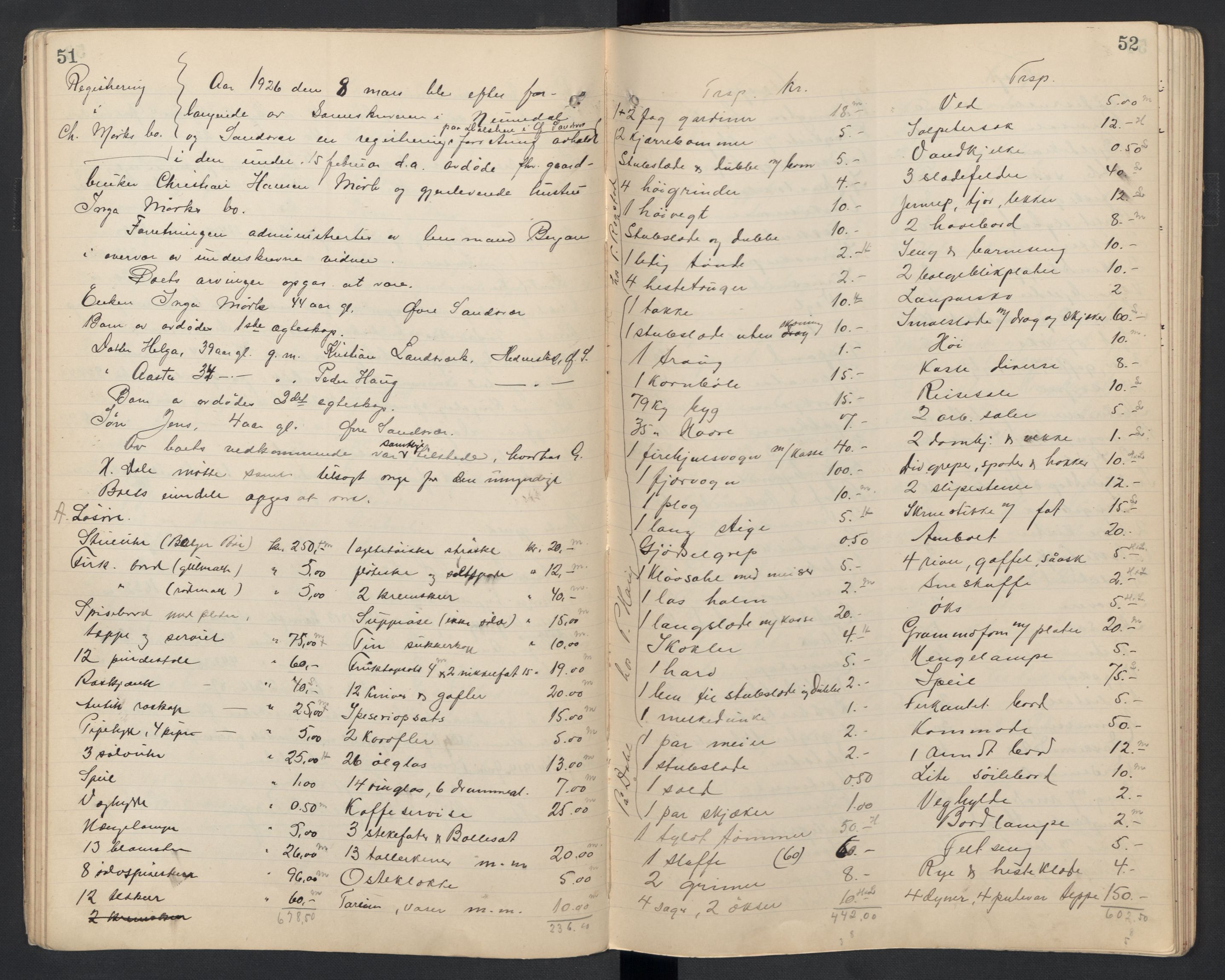 Øvre Sandsvær lensmannskontor, AV/SAKO-A-514/H/Hb/L0004: Registreringsprotokoll, 1918-1931, s. 51-52