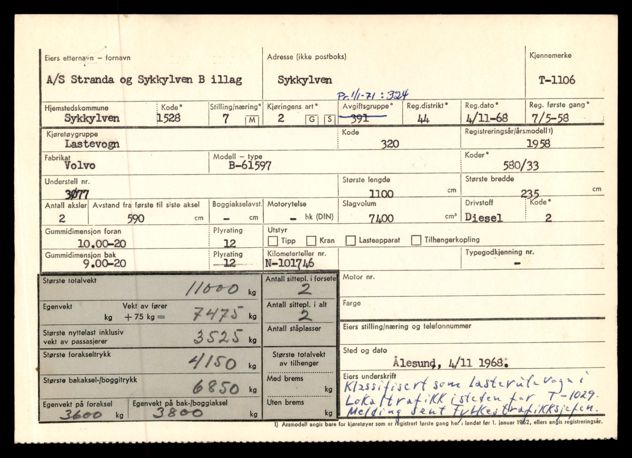 Møre og Romsdal vegkontor - Ålesund trafikkstasjon, AV/SAT-A-4099/F/Fe/L0010: Registreringskort for kjøretøy T 1050 - T 1169, 1927-1998, s. 1648