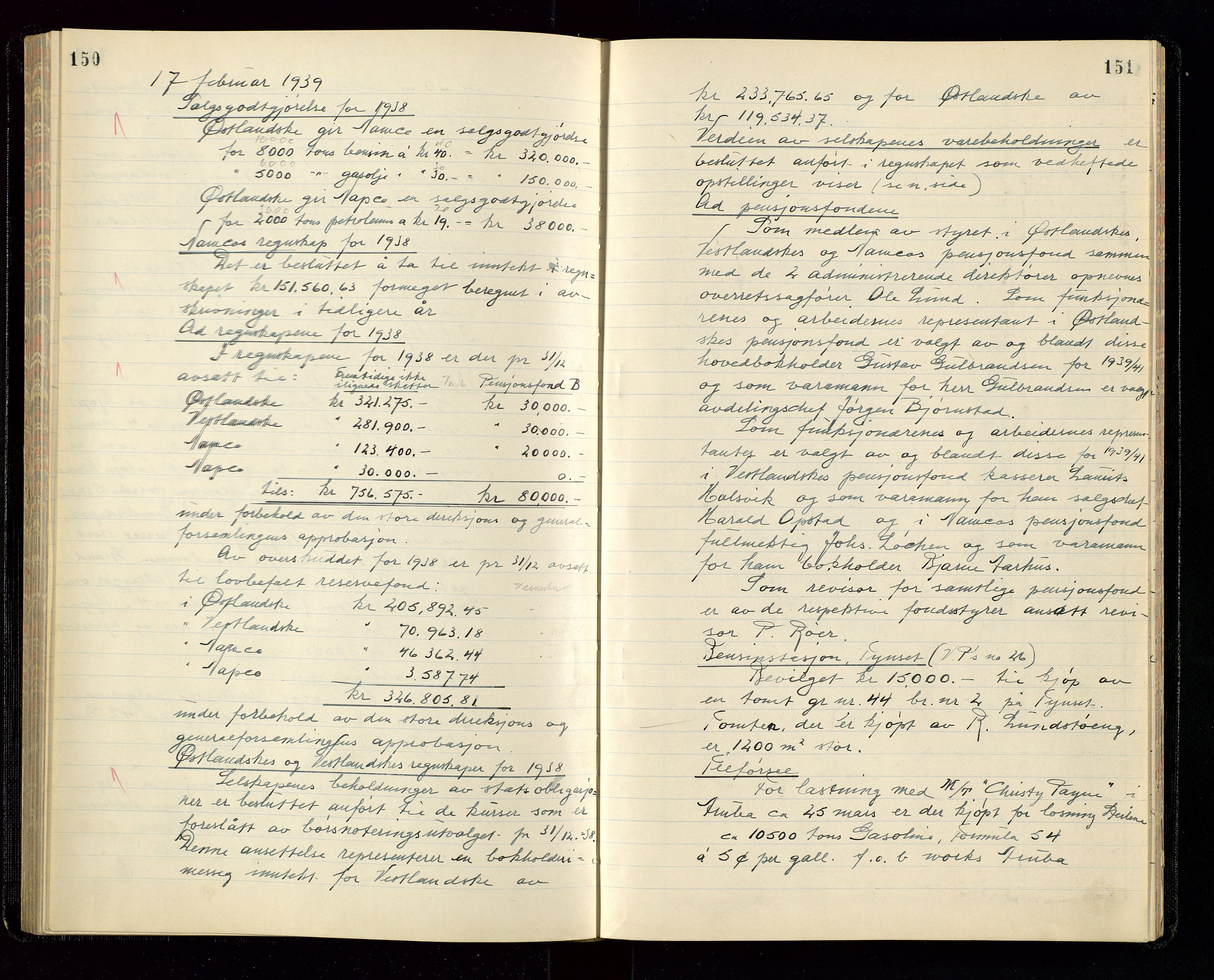 PA 1534 - Østlandske Petroleumscompagni A/S, AV/SAST-A-101954/A/Aa/L0004/0003: Direksjonsprotokoller / Den Administrerende Direksjon alle selskaper (referatprotokoll), 1936-1943, s. 150-151
