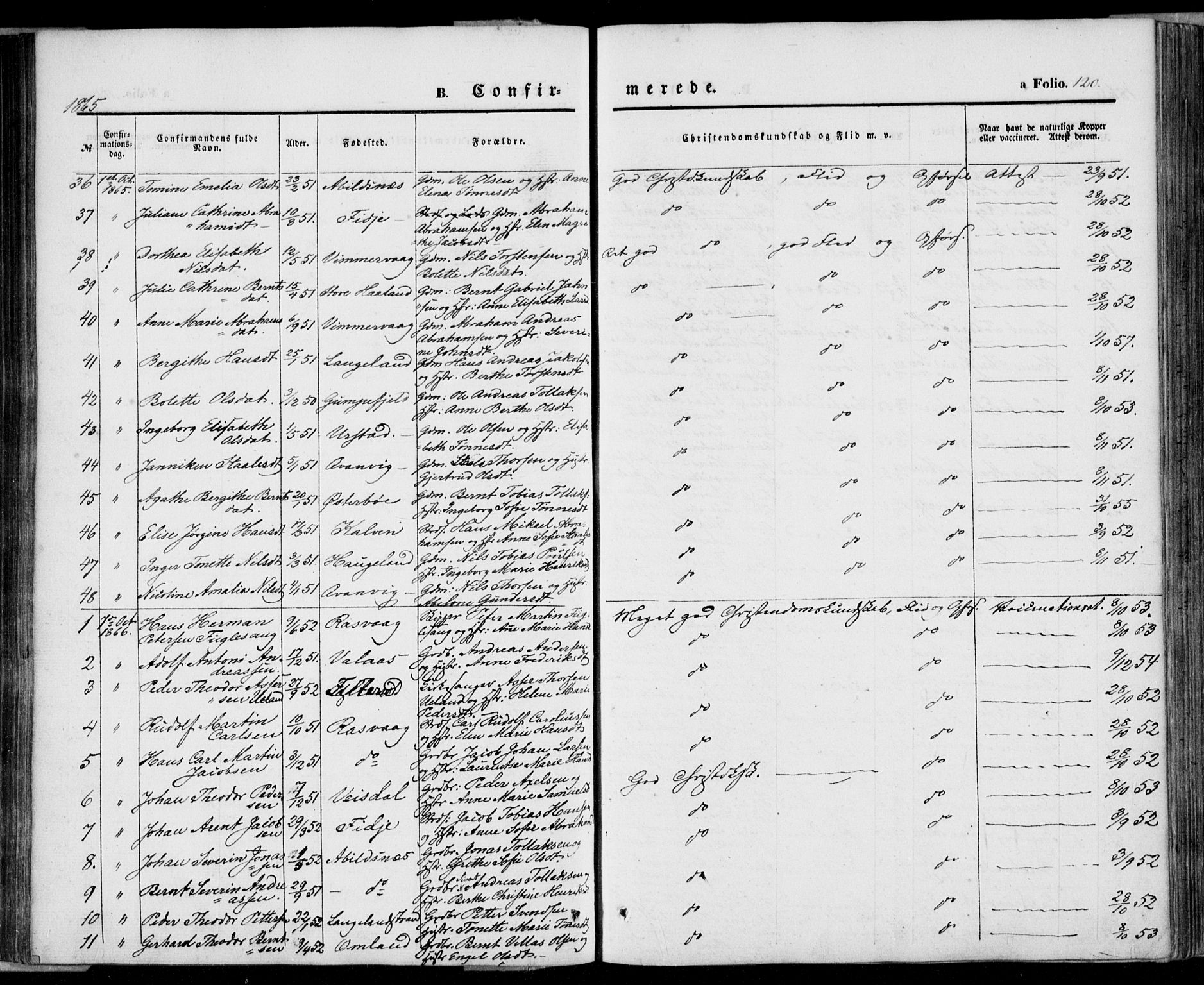 Flekkefjord sokneprestkontor, AV/SAK-1111-0012/F/Fa/Fab/L0004: Ministerialbok nr. A 4, 1850-1875, s. 120