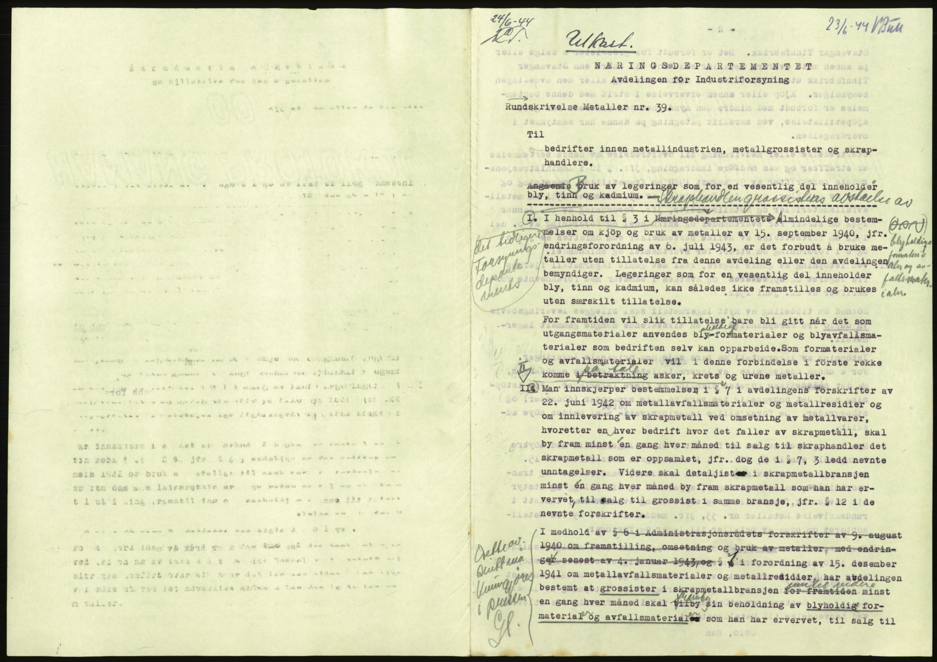 Direktoratet for industriforsyning, Sekretariatet, AV/RA-S-4153/D/Df/L0054: 9. Metallkontoret, 1940-1945, s. 1789
