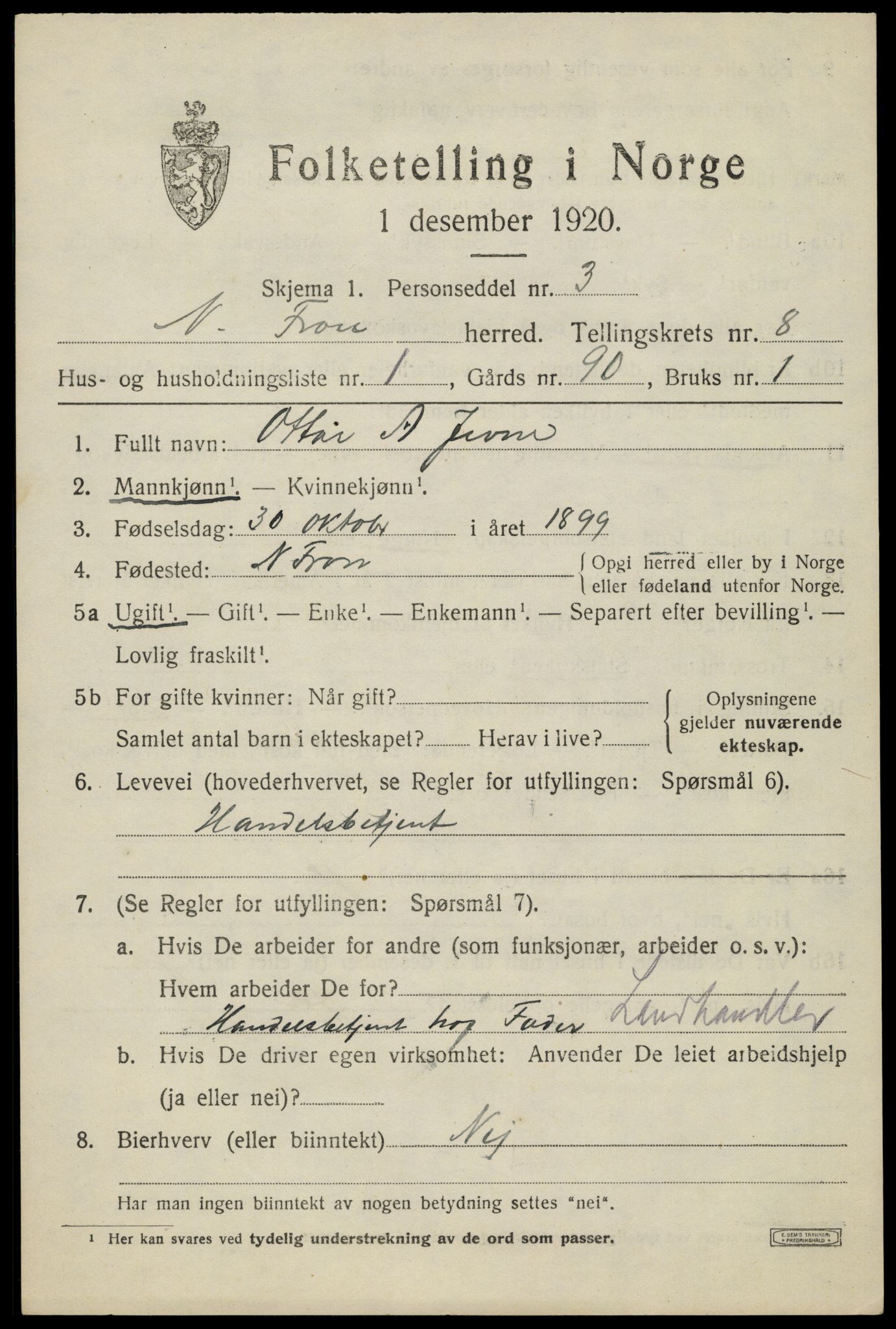 SAH, Folketelling 1920 for 0518 Nord-Fron herred, 1920, s. 6678