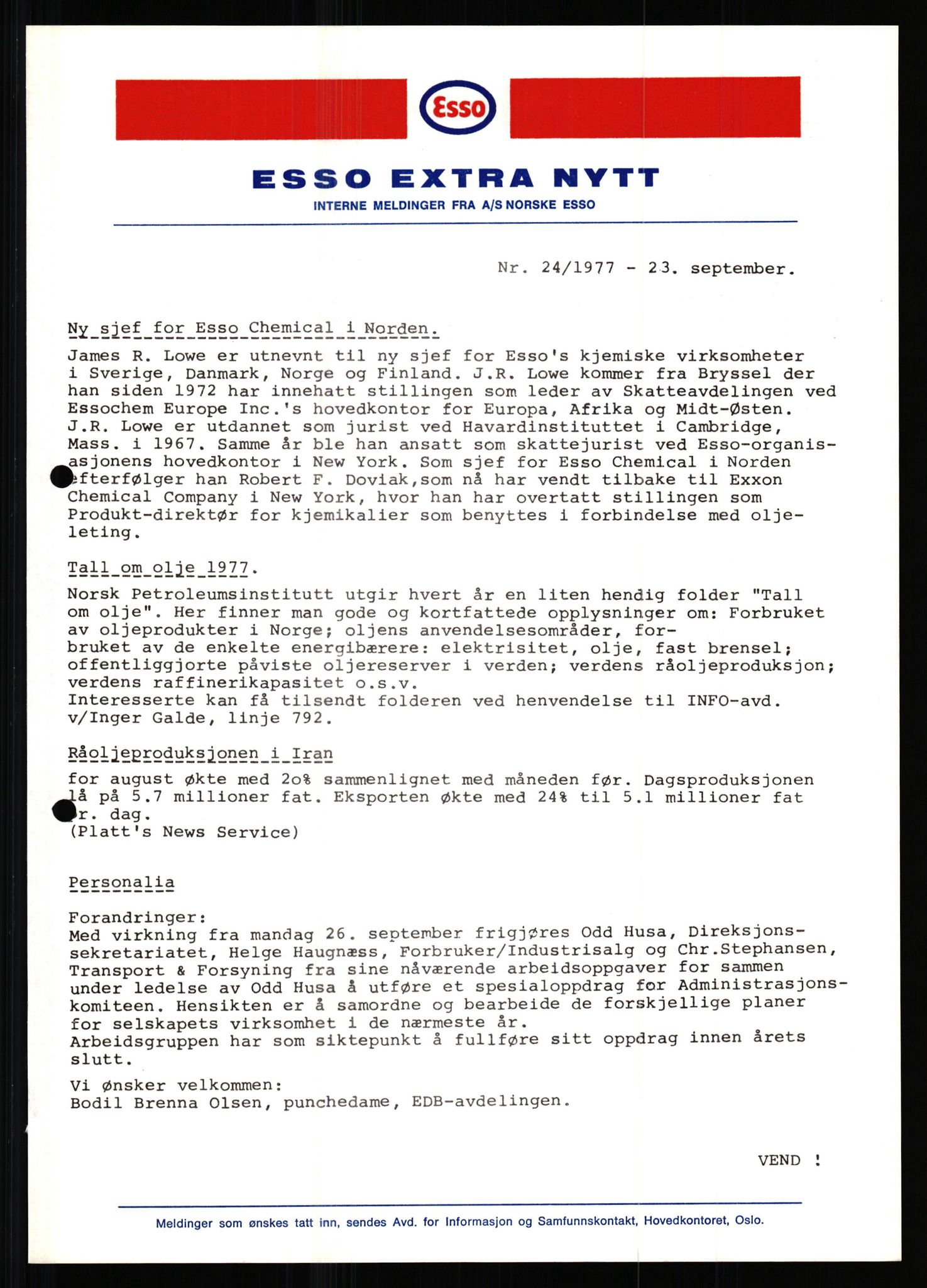 Pa 0982 - Esso Norge A/S, AV/SAST-A-100448/X/Xd/L0001: Esso Extra Nytt, 1977-1980