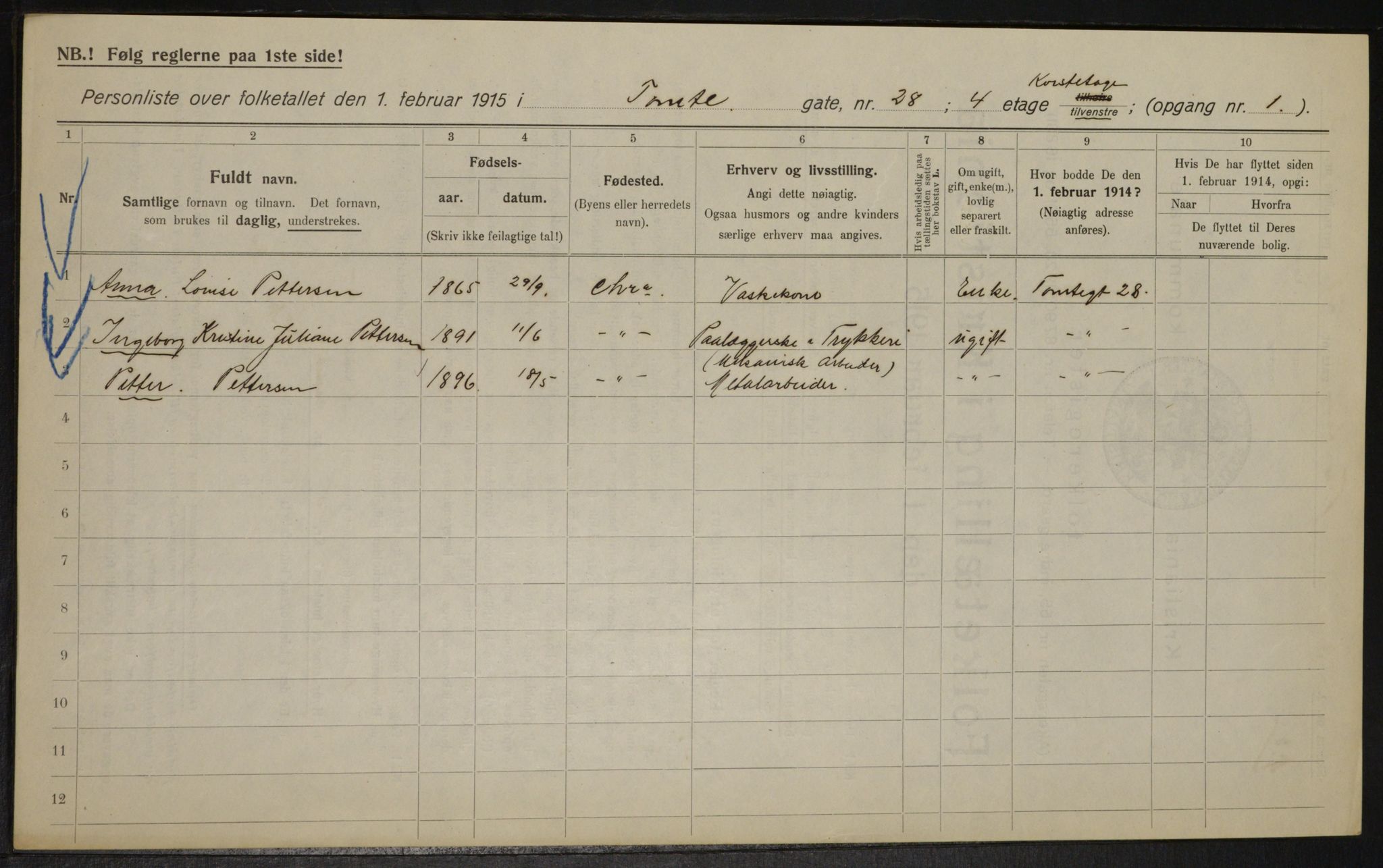 OBA, Kommunal folketelling 1.2.1915 for Kristiania, 1915, s. 114051