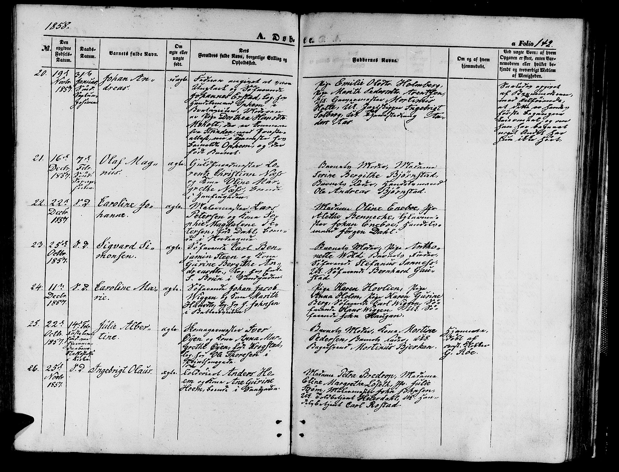 Ministerialprotokoller, klokkerbøker og fødselsregistre - Sør-Trøndelag, AV/SAT-A-1456/602/L0138: Klokkerbok nr. 602C06, 1853-1858, s. 142