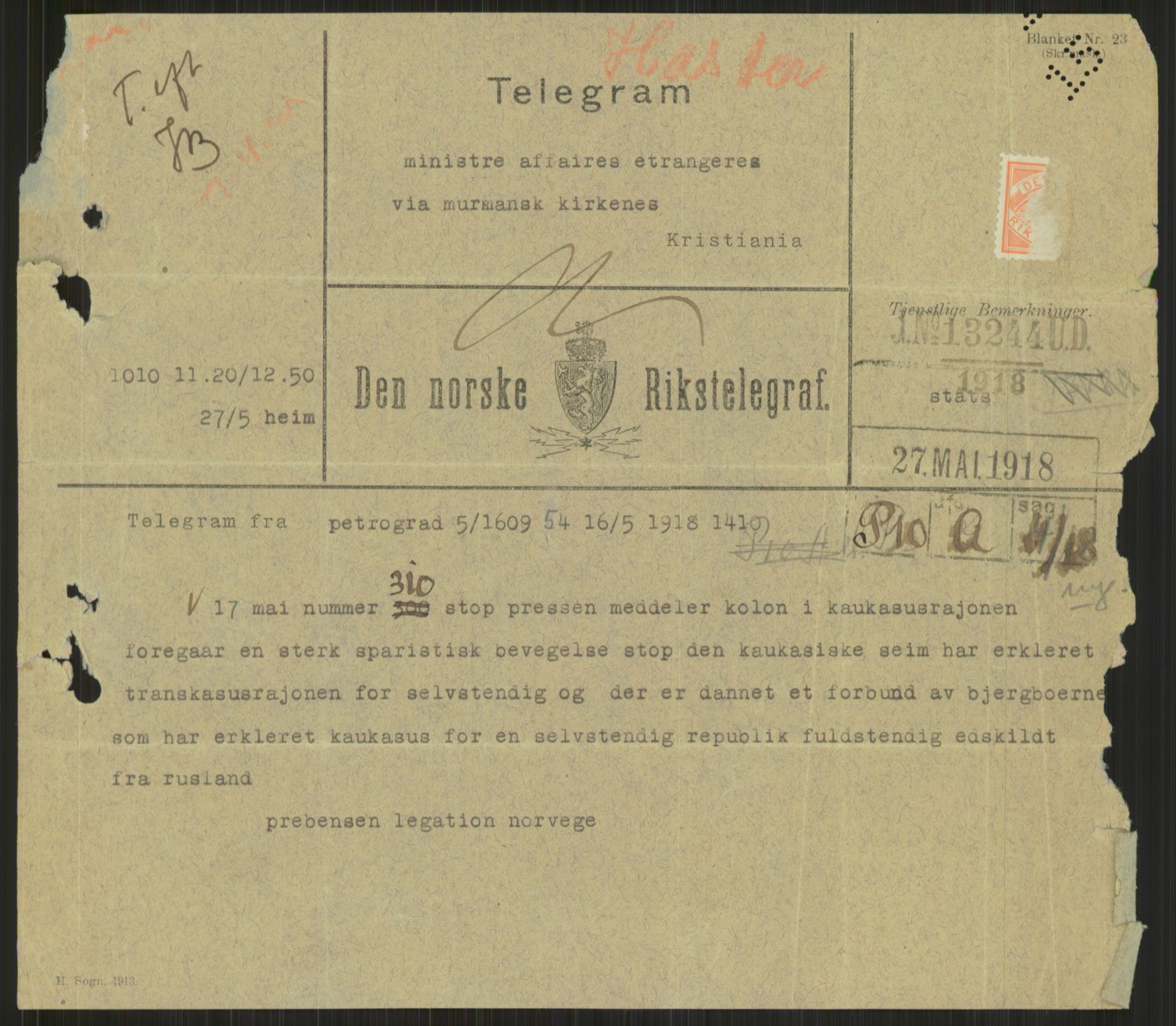 Utenriksdepartementet, AV/RA-S-2259, 1918-1921, s. 5