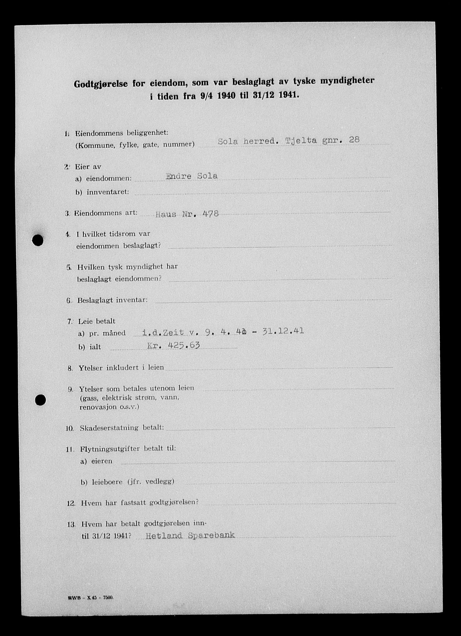 Justisdepartementet, Tilbakeføringskontoret for inndratte formuer, AV/RA-S-1564/I/L1015: Godtgjørelse for beslaglagt eiendom, 1940-1941, s. 214